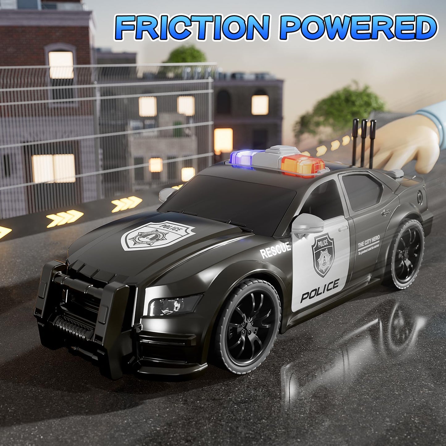 KIZONLY Emergency Vehicle Toys – Friction-Powered Police, Fire, Ambulance & Excavator Set for Toddlers 1-3