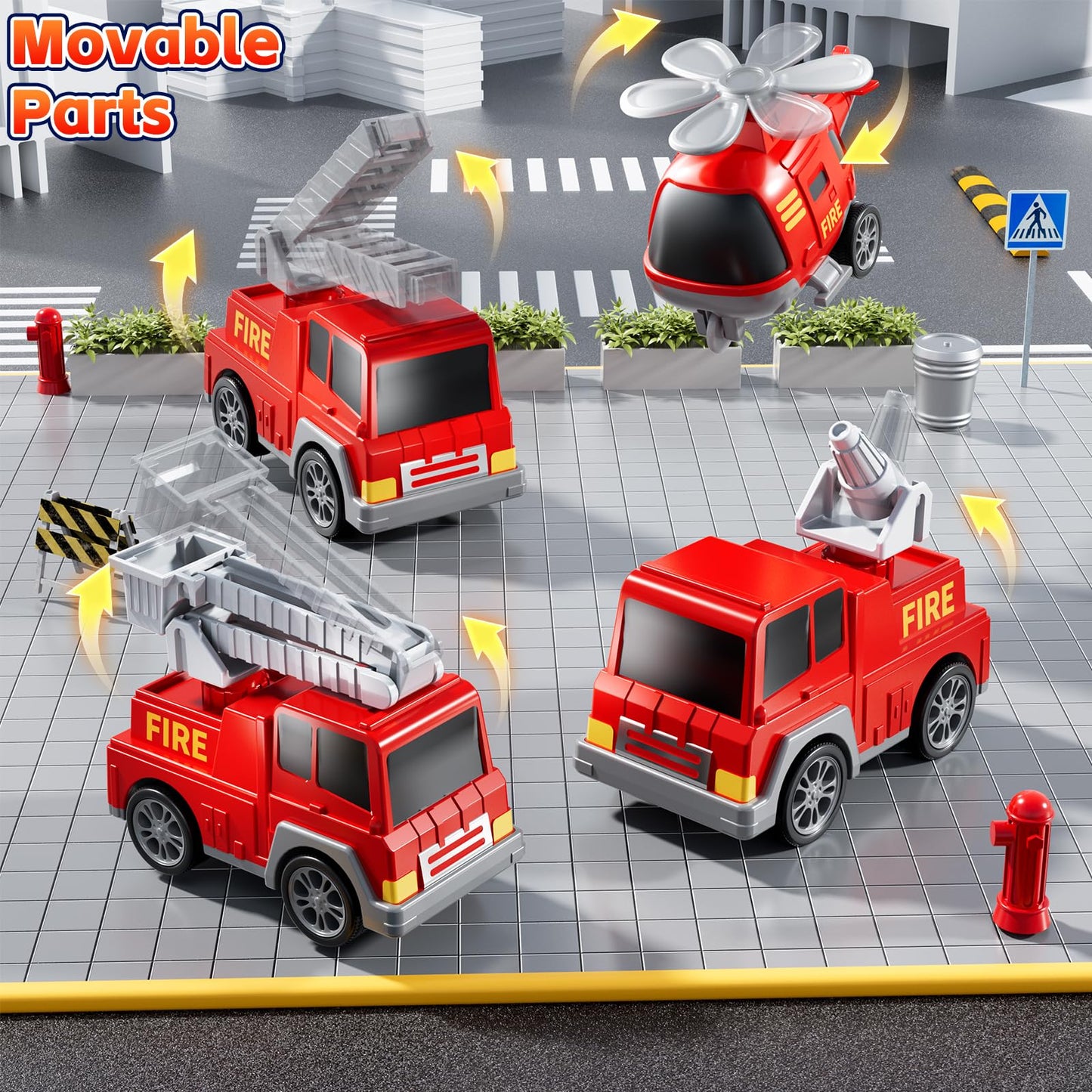 KIZONLY 5-in-1 Fire Truck Carrier Set for Toddlers | Light & Sound Mini Vehicle Play