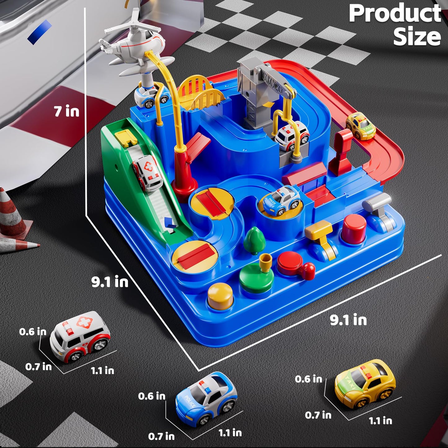 KIZONLY Car Race Track for Kids 3+ | City Track with 3 Cars & Playful City Obstacles