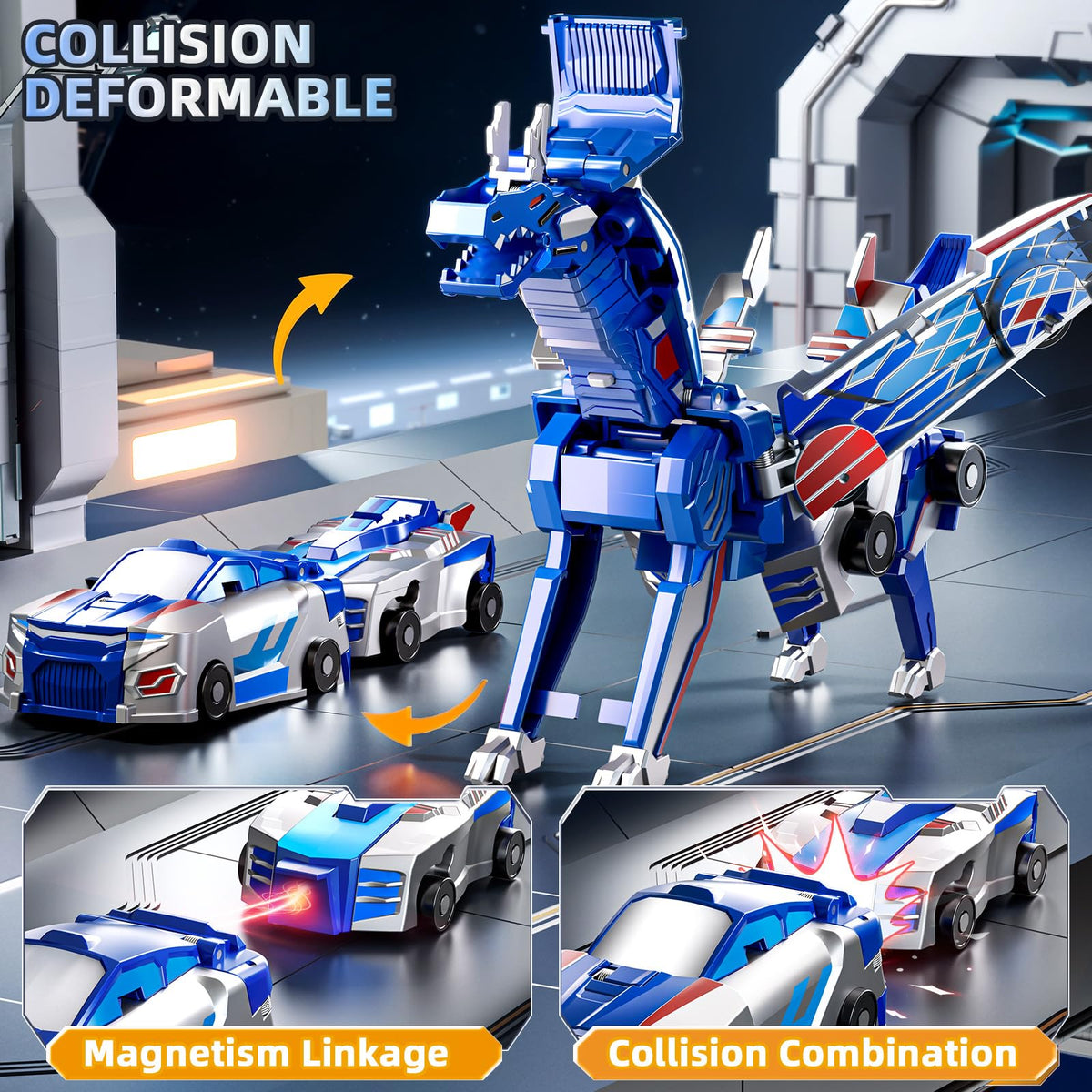 KIZONLY Collision Transforming Dinosaur Car Toy – 2-in-1 Magnet Cars for Kids