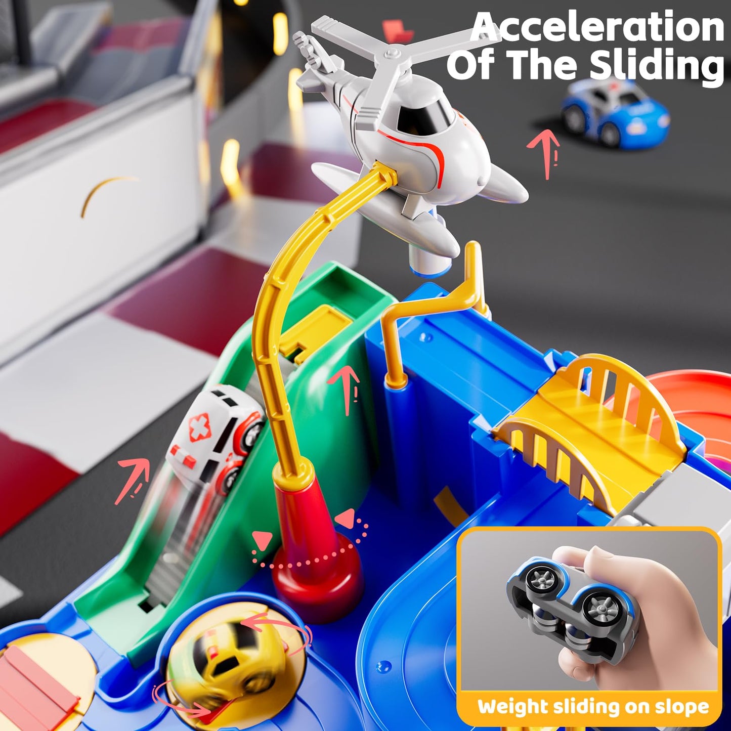 KIZONLY Car Race Track for Kids 3+ | City Track with 3 Cars & Playful City Obstacles