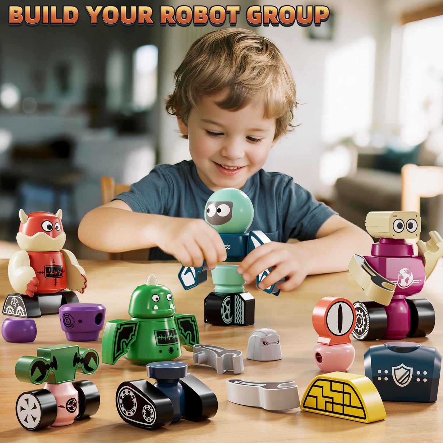 KIZONLY Magnets Robot Building Toys — 106-Piece Monster Blocks for Kids 3-8 with Storage Box