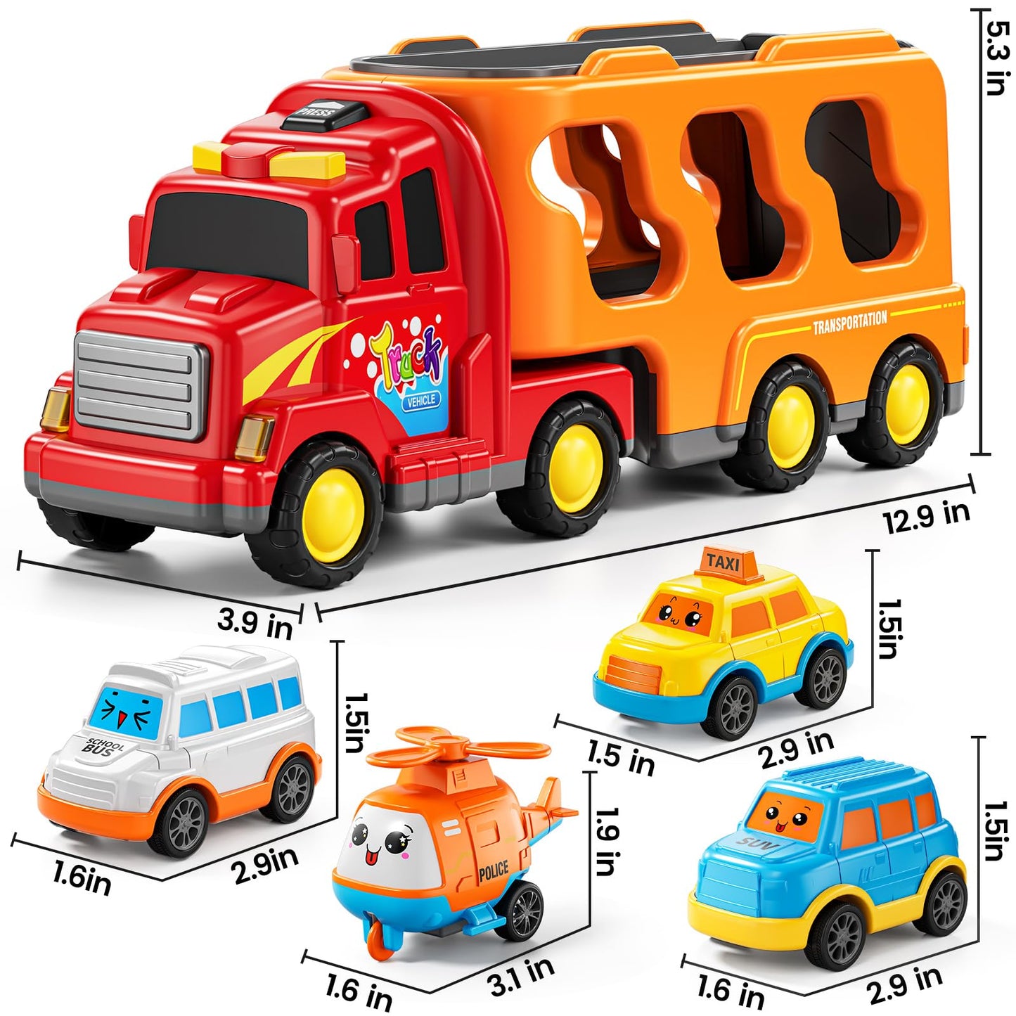 KIZONLY 5-in-1 Carrier Transport Trucks for Toddlers 3-7 | Light & Sound Play