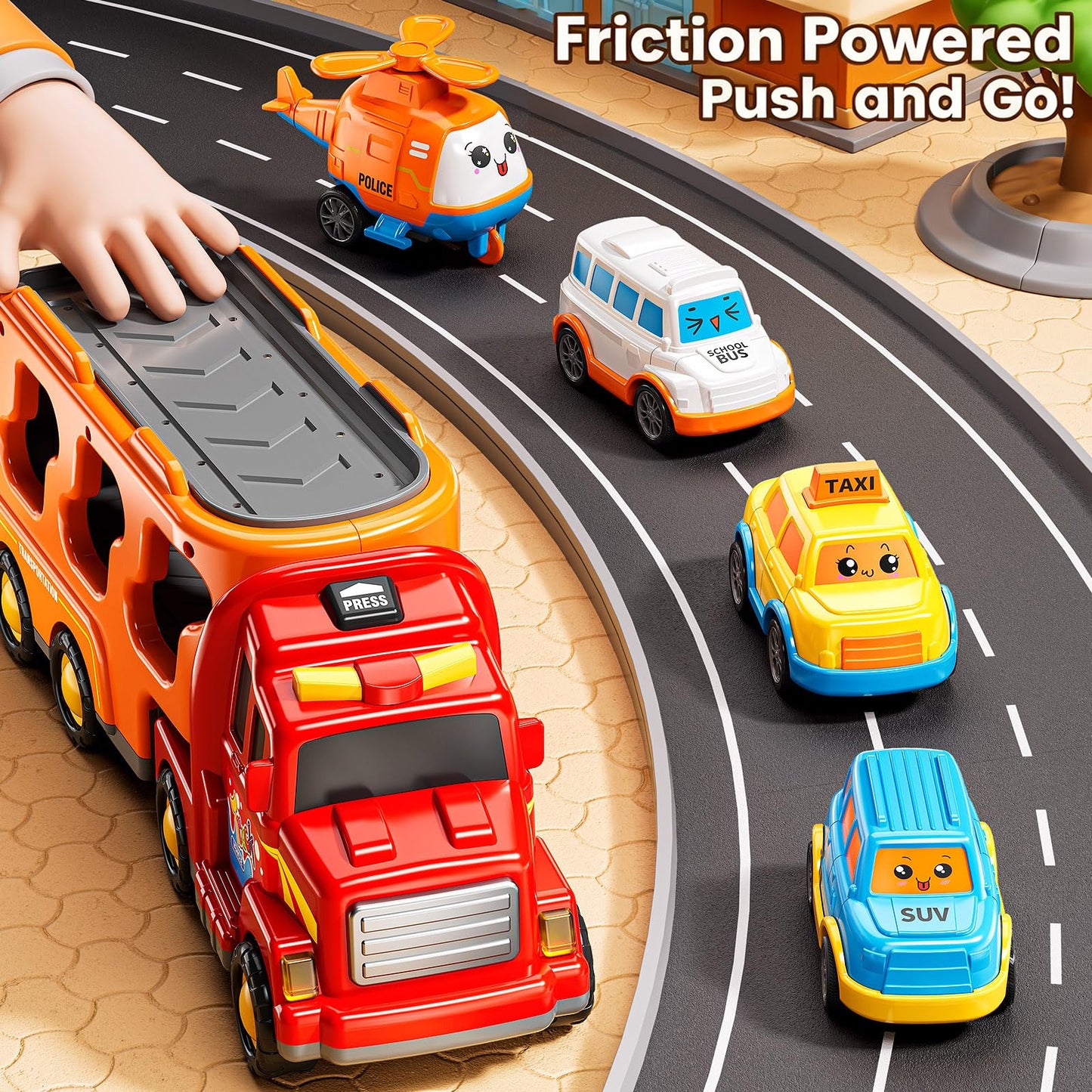 KIZONLY 5-in-1 Carrier Transport Trucks for Toddlers 3-7 | Light & Sound Play