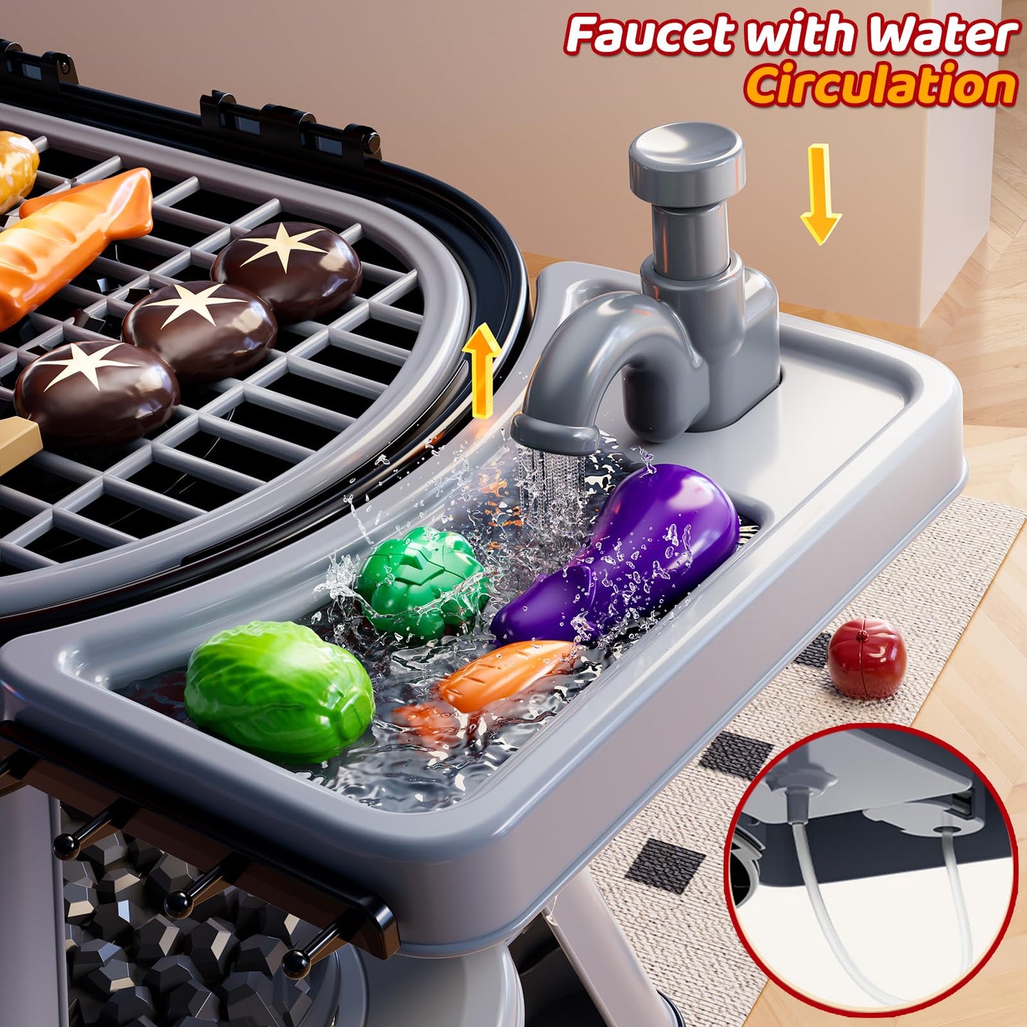 KIZONLY Kids Grill Playset – 2-Layer Outdoor BBQ Toy with Smoke, Lights & Sounds