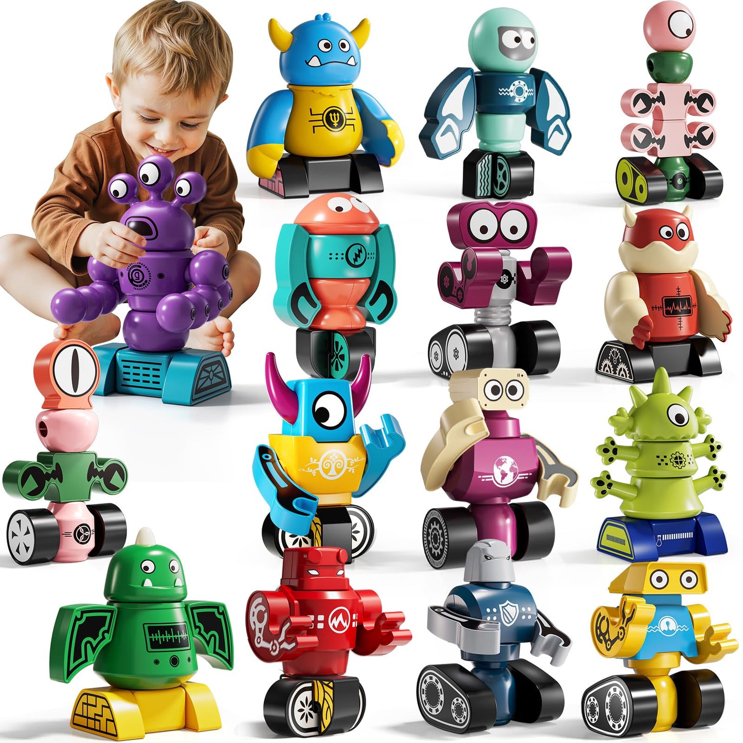 KIZONLY Magnets Robot Building Toys — 106-Piece Monster Blocks for Kids 3-8 with Storage Box