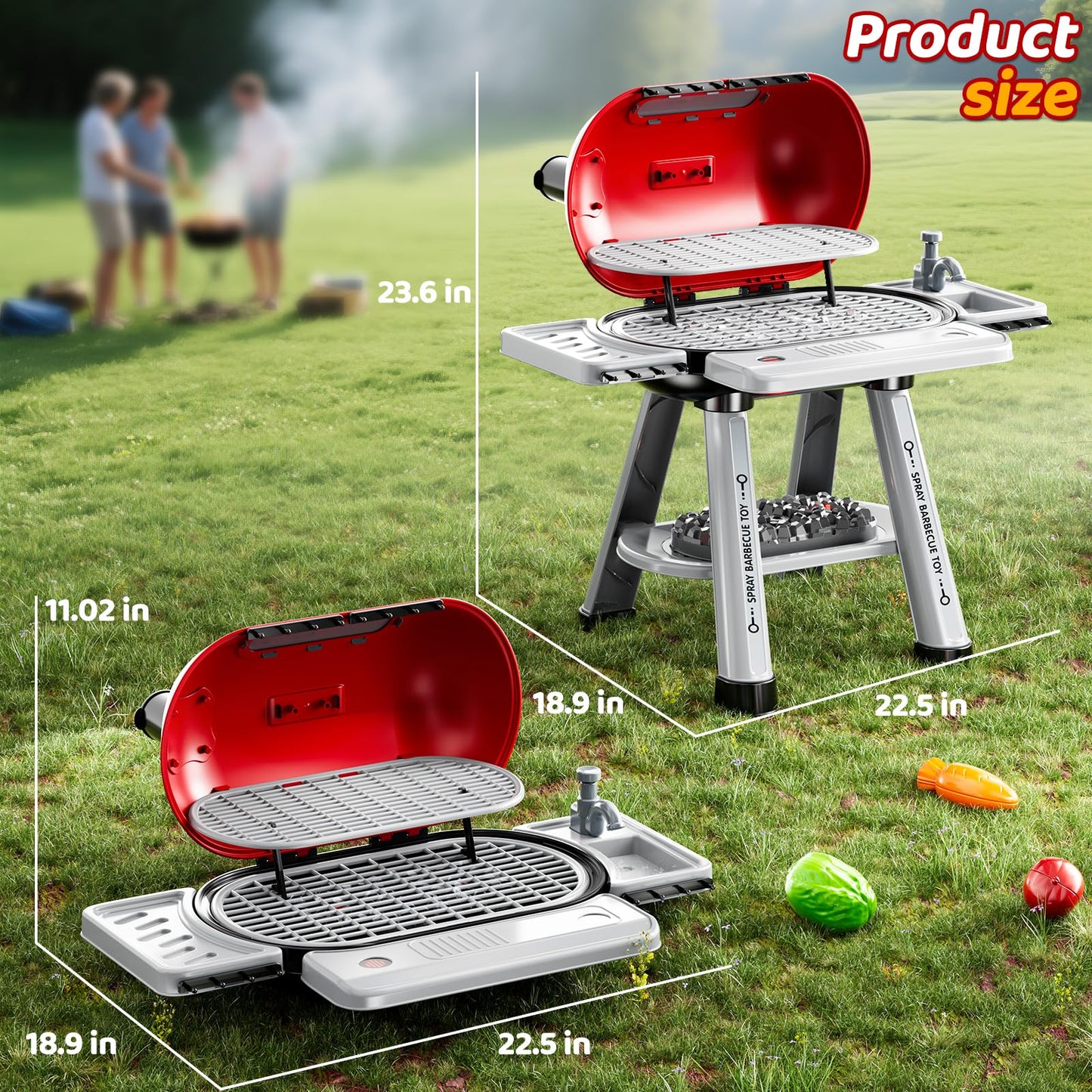 KIZONLY Kids Grill Playset – 2-Layer Outdoor BBQ Toy with Smoke, Lights & Sounds