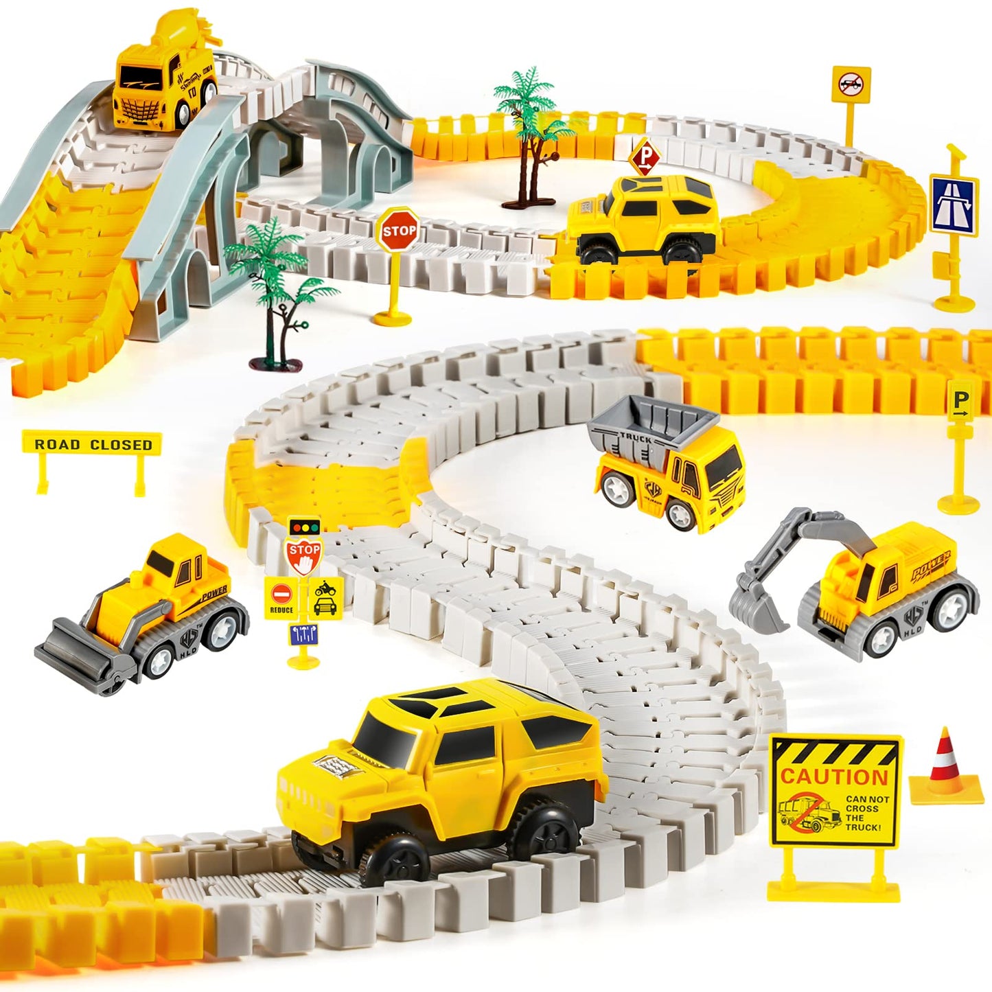 Kizplays 260-Piece Construction Race Tracks Set with 2 Race Cars – DIY Engineering Toys for 3–6 Year Olds