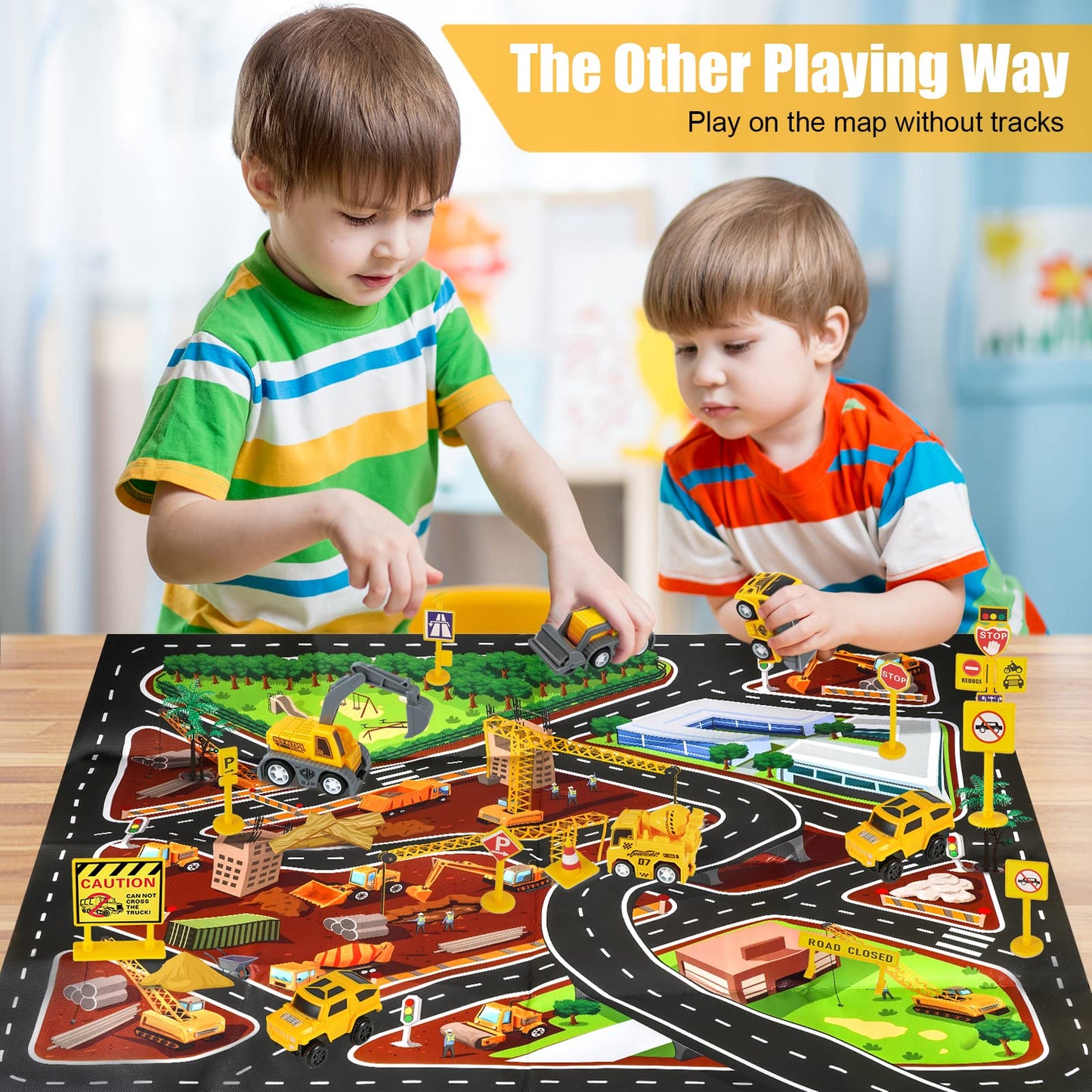 Kizplays 260-Piece Construction Race Tracks Set with 2 Race Cars – DIY Engineering Toys for 3–6 Year Olds