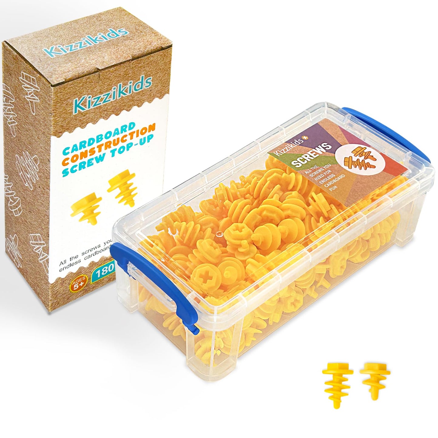 Kizzikids Screws Kit Top-up 180 Piece – Cardboard Construction STEM Toys for Home & Classroom (Yellow)