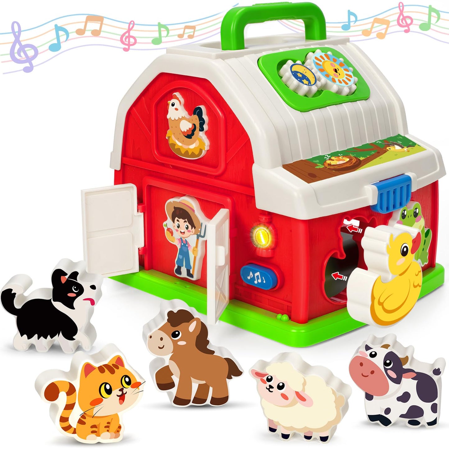 KIZZYEA Montessori Farm Barn Toy for Toddlers — Musical Shape Sorting & Fine Motor Skills (1-3 yrs)