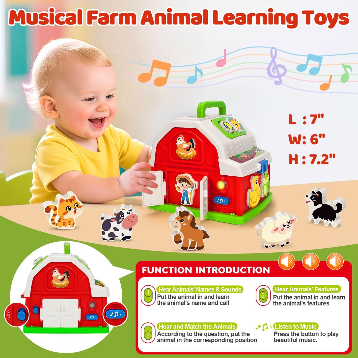 KIZZYEA Montessori Farm Barn Toy for Toddlers — Musical Shape Sorting & Fine Motor Skills (1-3 yrs)