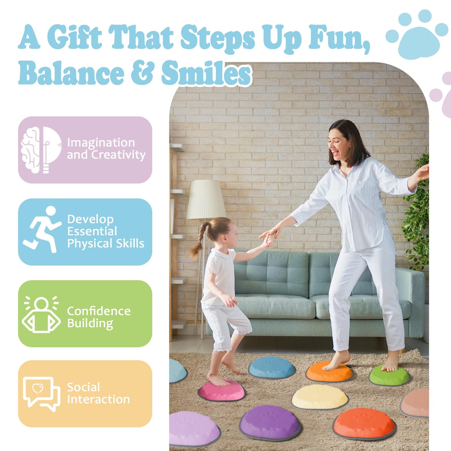 KJR Stepping Stones for Kids – 10-Piece Non-Slip Balance & Motor Skills Toy Set