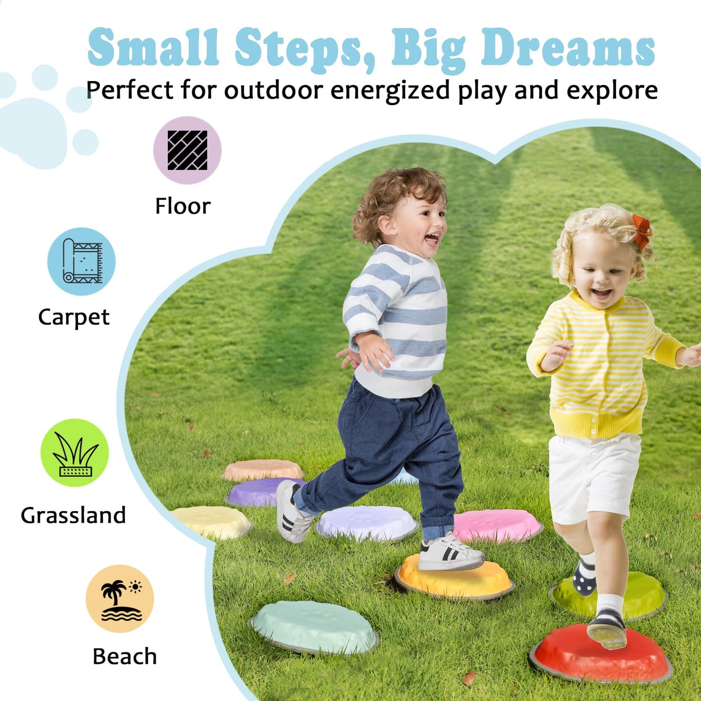 KJR Stepping Stones for Kids – 10-Piece Non-Slip Balance & Motor Skills Toy Set