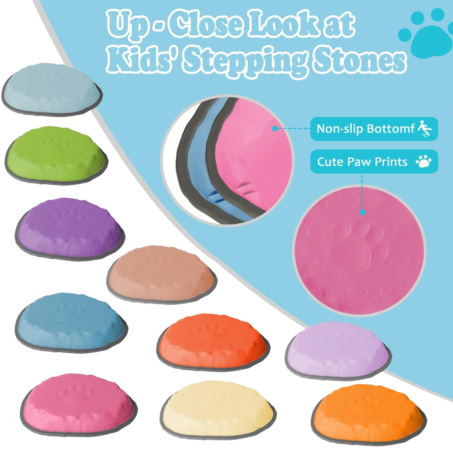 KJR Stepping Stones for Kids – 10-Piece Non-Slip Balance & Motor Skills Toy Set