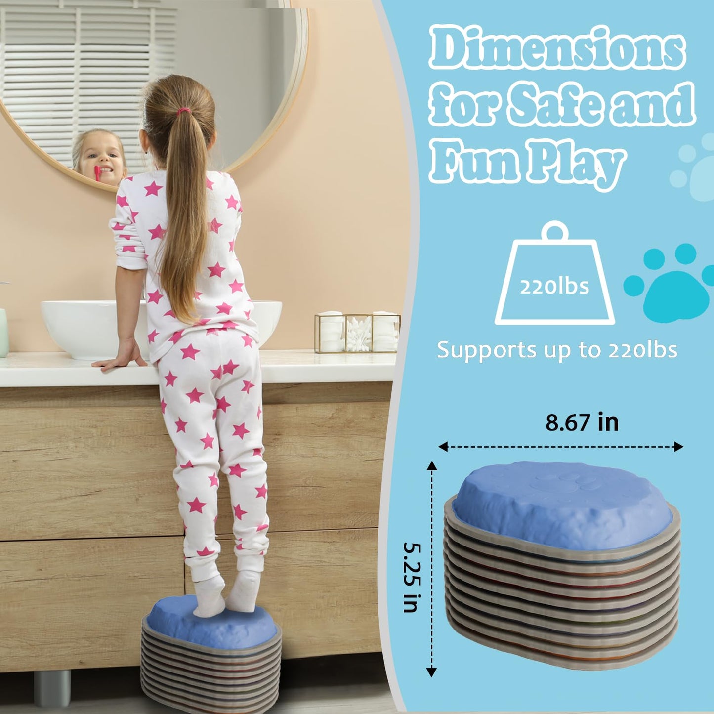 KJR Stepping Stones for Kids – 10-Piece Non-Slip Balance & Motor Skills Toy Set
