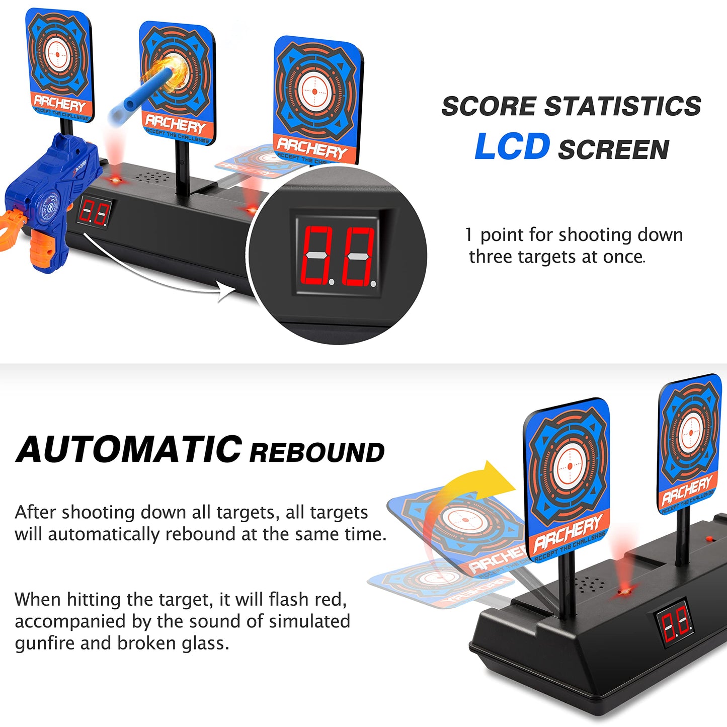 KKONES Electric Scoring Auto Reset Digital Target for Nerf Guns