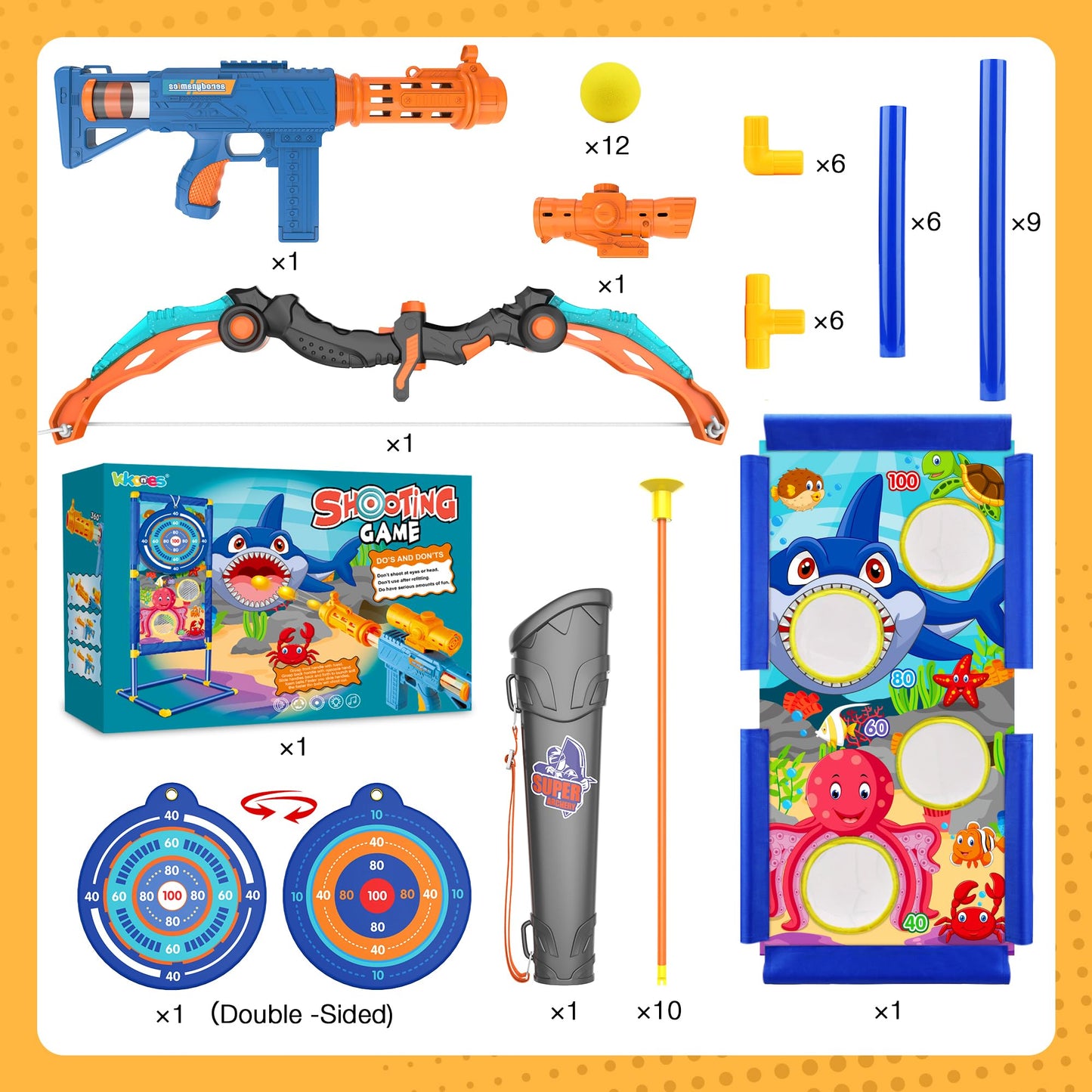 KKONES Kids Bow and Arrow Set – 2-in-1 LED Archery Toy with Foam Balls & Suction Cup Arrows