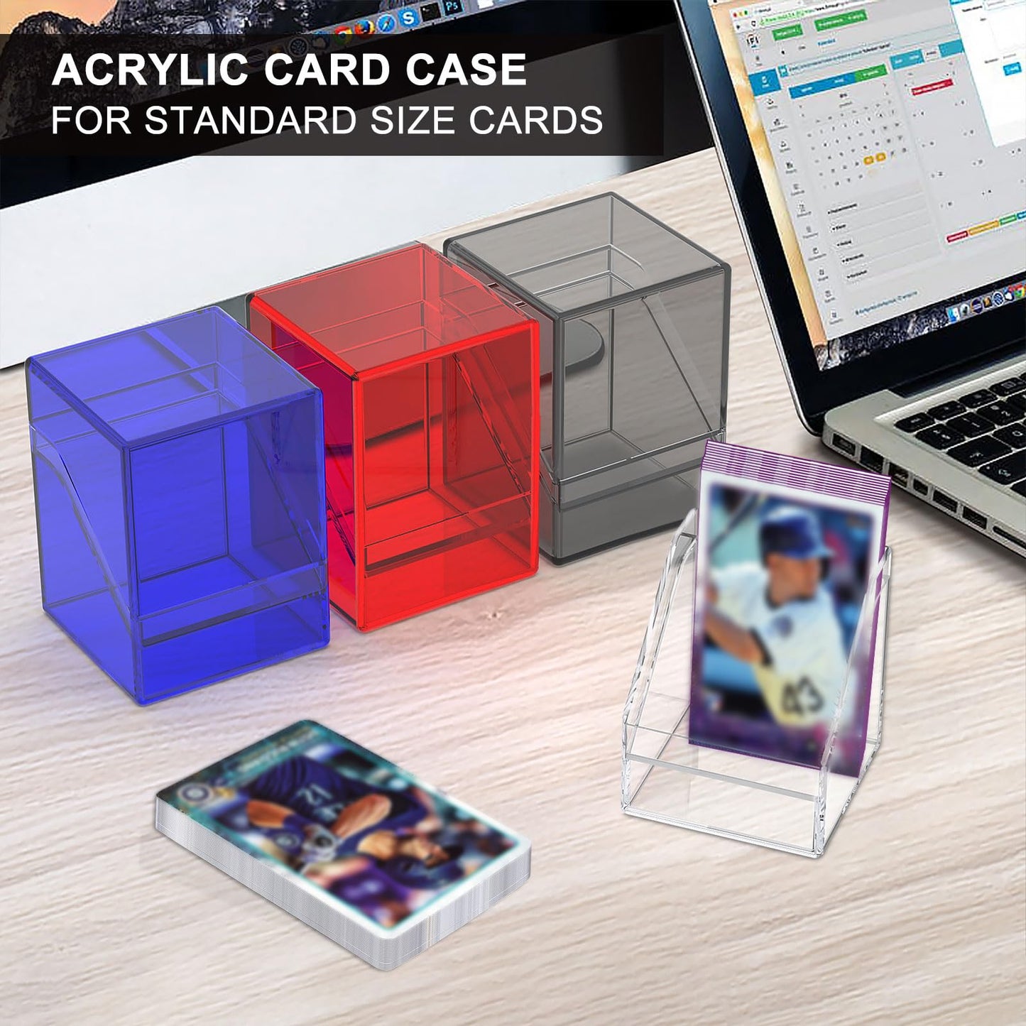 KKU 4 Pack Card Deck Cases – Acrylic Storage for 400+ Sleeved Cards (4 Colors)