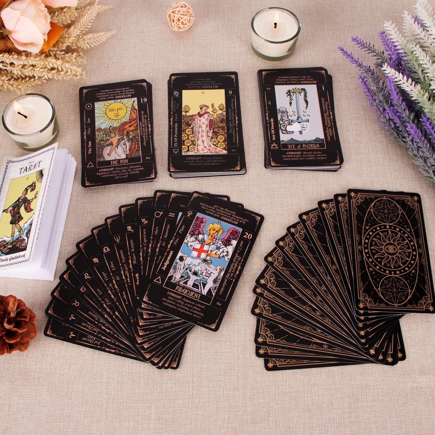 KLEDERY Tarot Cards for Beginners – Classic 78-Card Deck with Meanings, Guide Book, Black