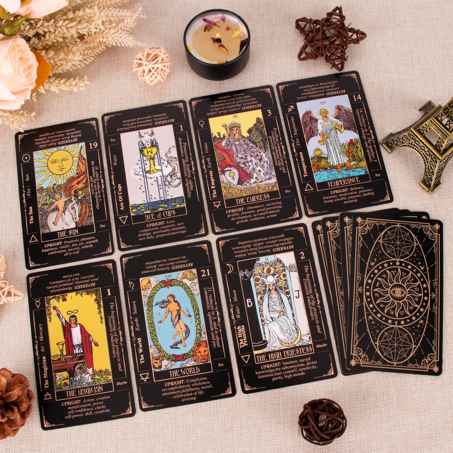 KLEDERY Tarot Cards for Beginners – Classic 78-Card Deck with Meanings, Guide Book, Black