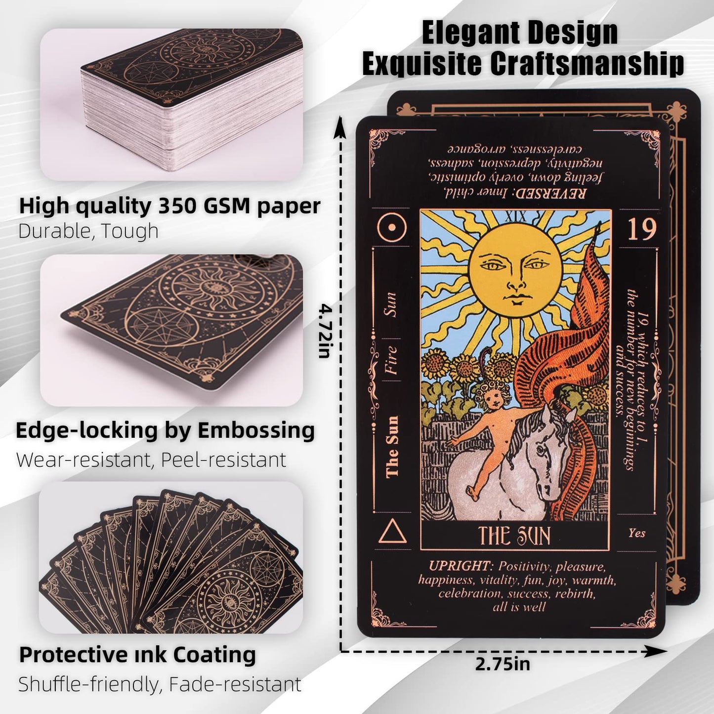 KLEDERY Tarot Cards for Beginners – Classic 78-Card Deck with Meanings, Guide Book, Black