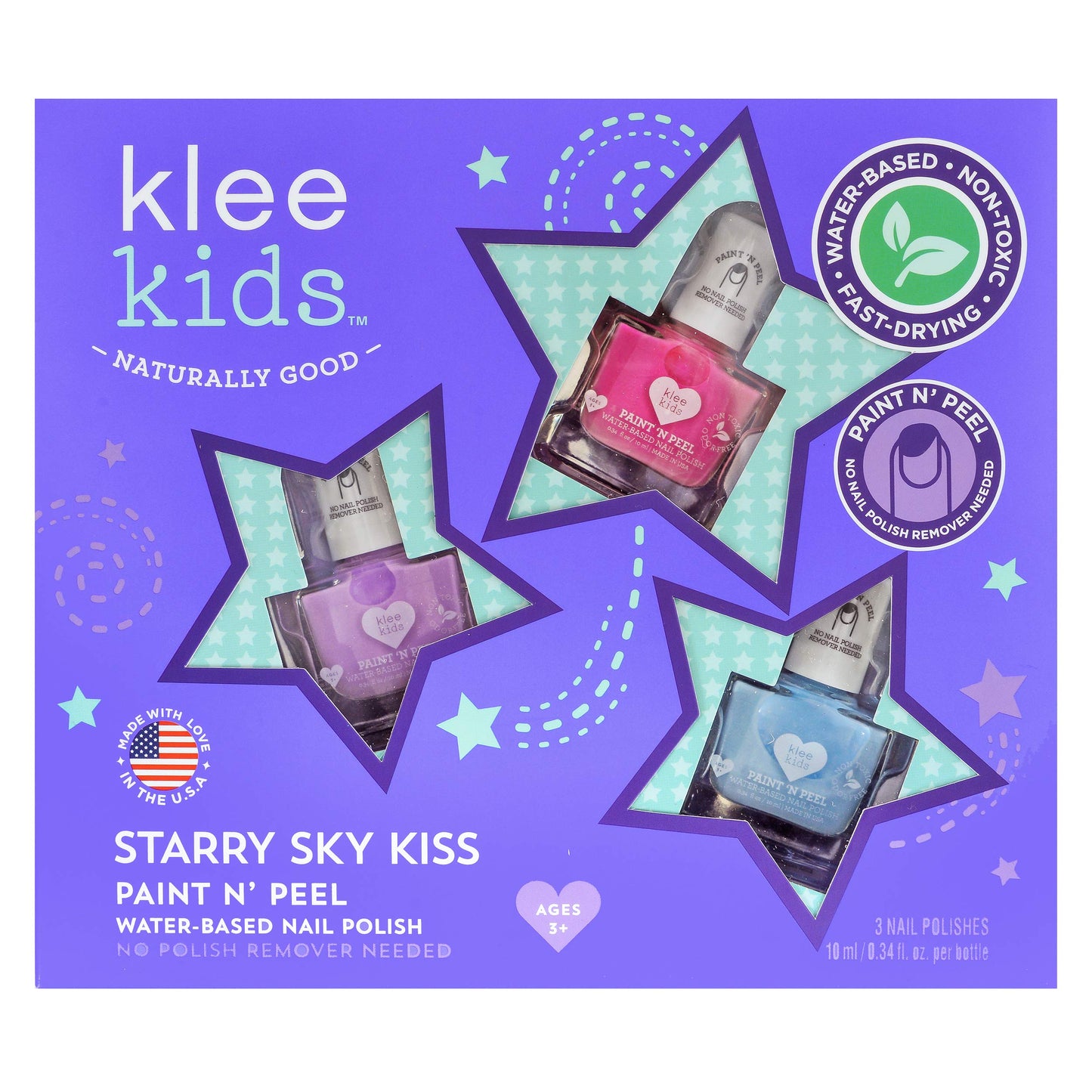 Klee Naturals Starry Sky Kiss Gift Set – Water-Based Peelable Nail Polish for Kids