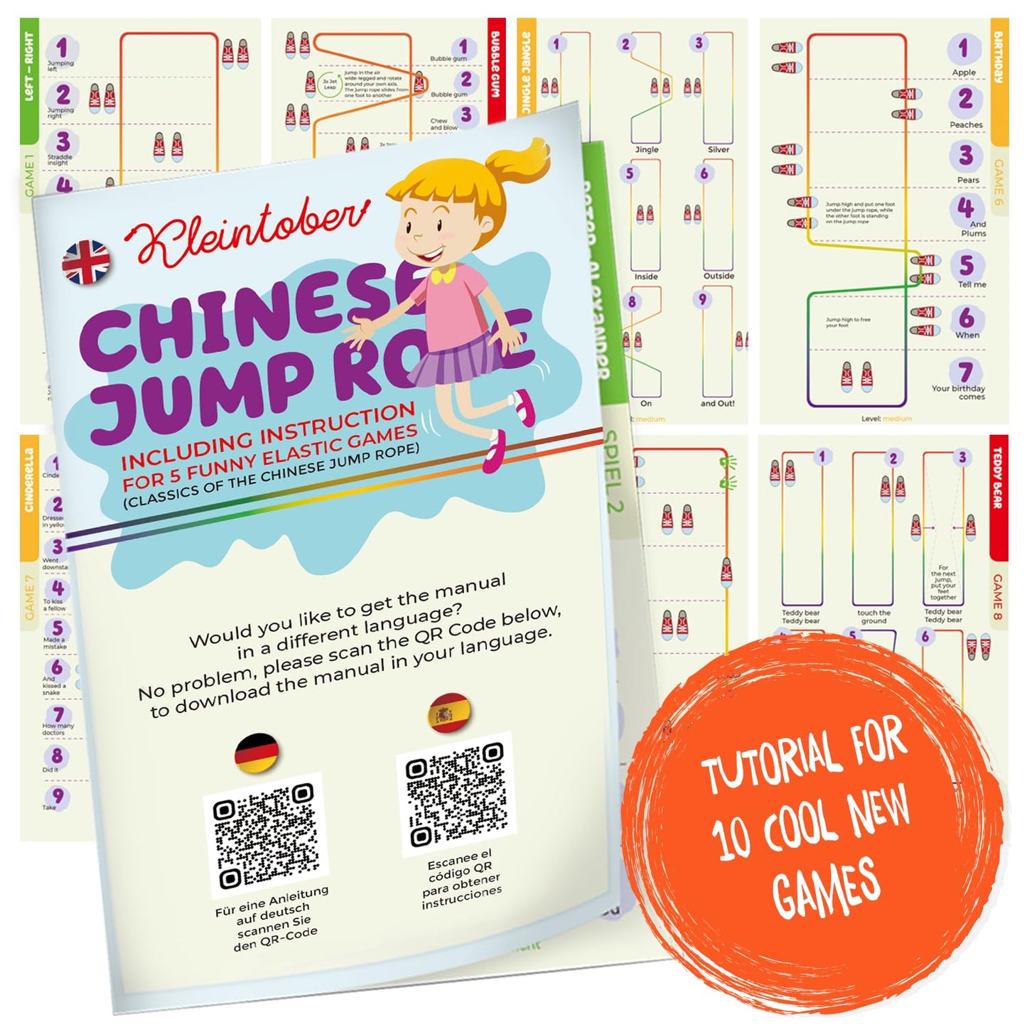 Kleintober Chinese Jump Rope – Indoor/Outdoor Gummitwist, 10 Games (Ages 8-12)