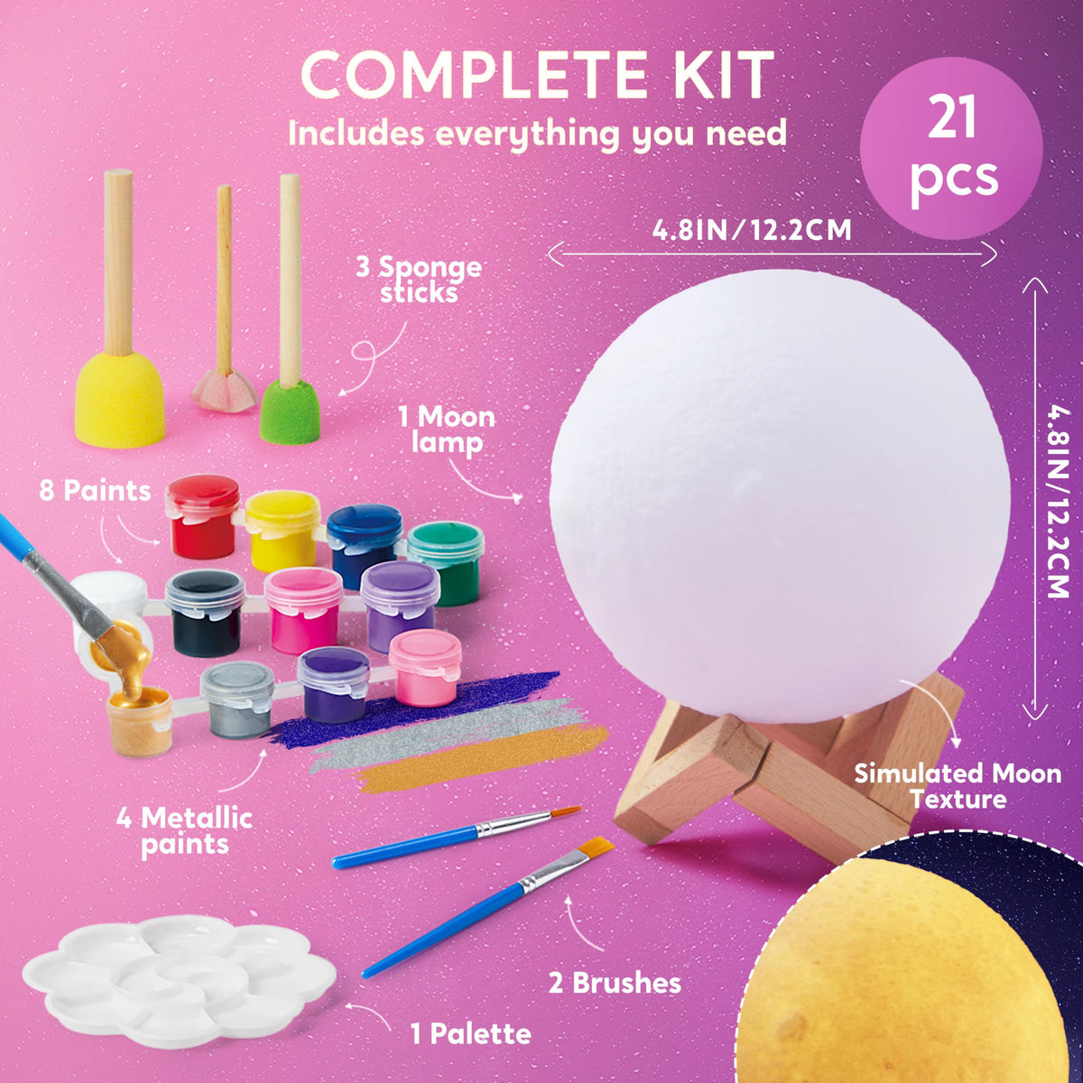 Klever Kits DIY 3D Moon Night Light – Paint Your Own Moon Lamp Kit for Kids