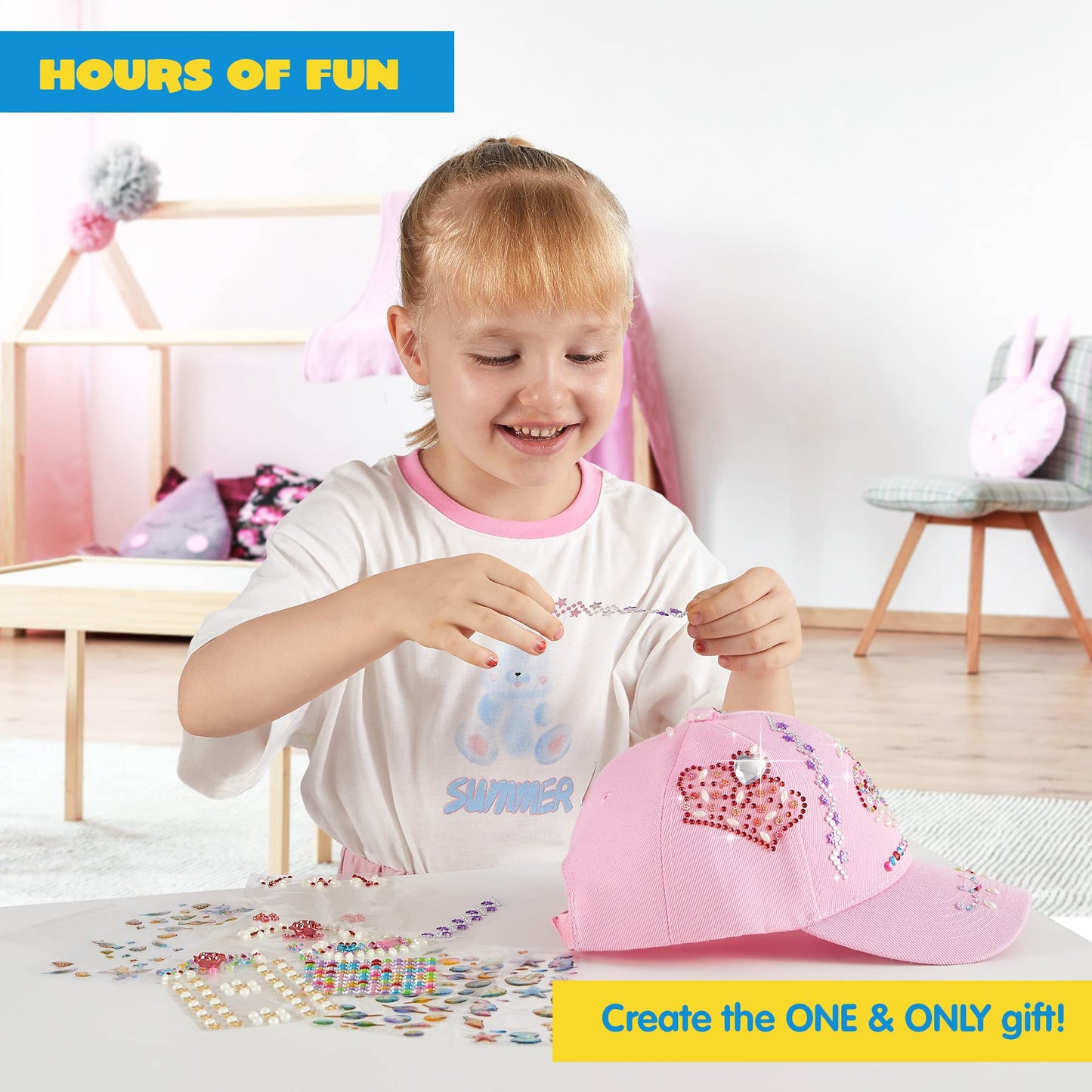 Klever Kits Decorate Your Own Baseball Cap – Gems & Stickers DIY Kit for Kids