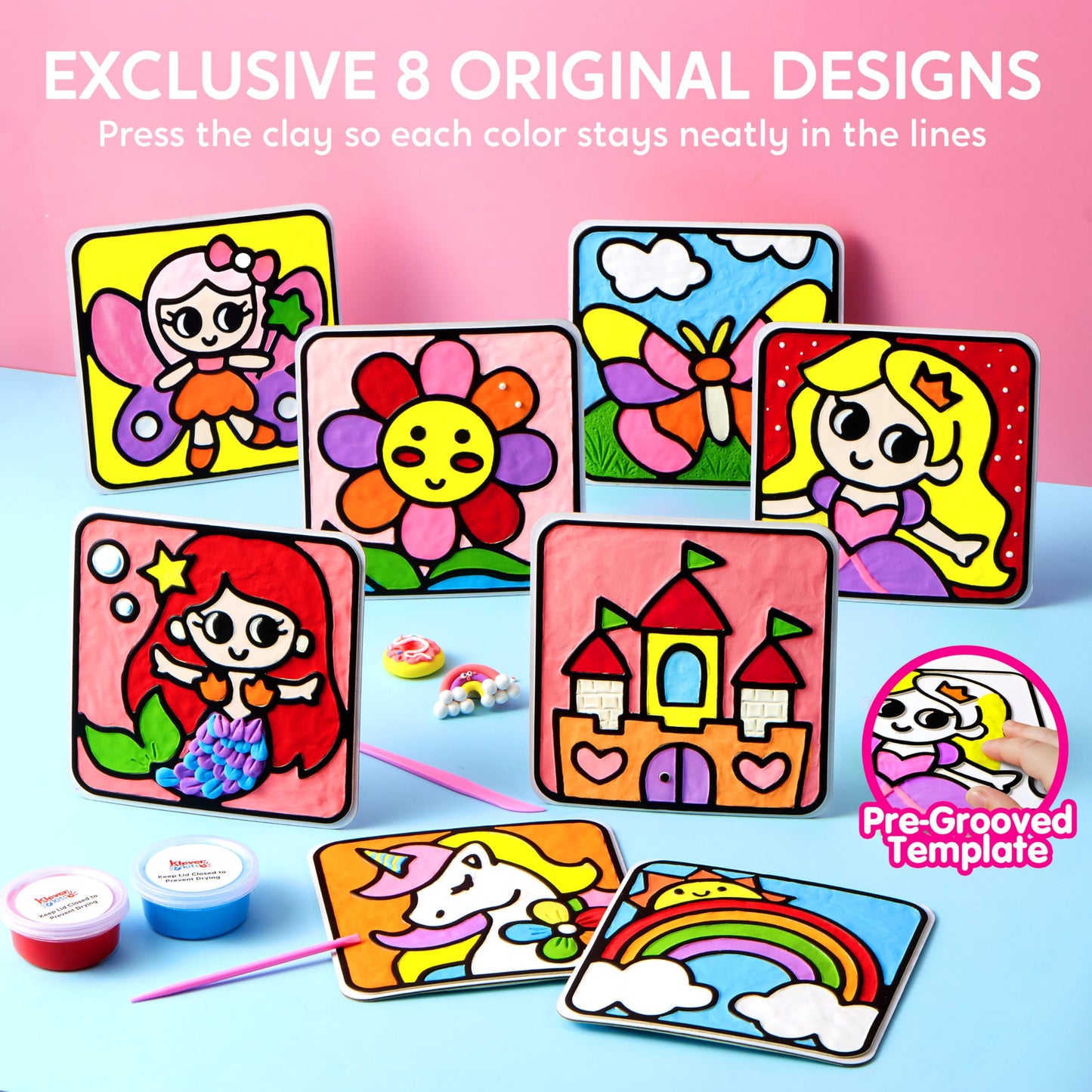 Klever Kits Air Dry Clay Painting Kit for Kids – 8 Grooved Boards, Non-Toxic