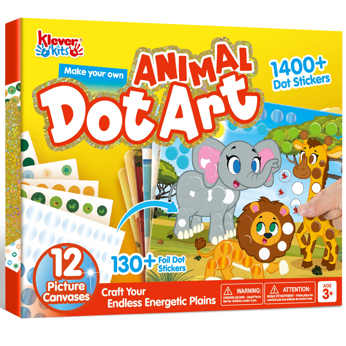 Klever Kits Dot Art Kit for Kids (Animal) — Mess-Free Sticker Craft for Ages 3-7