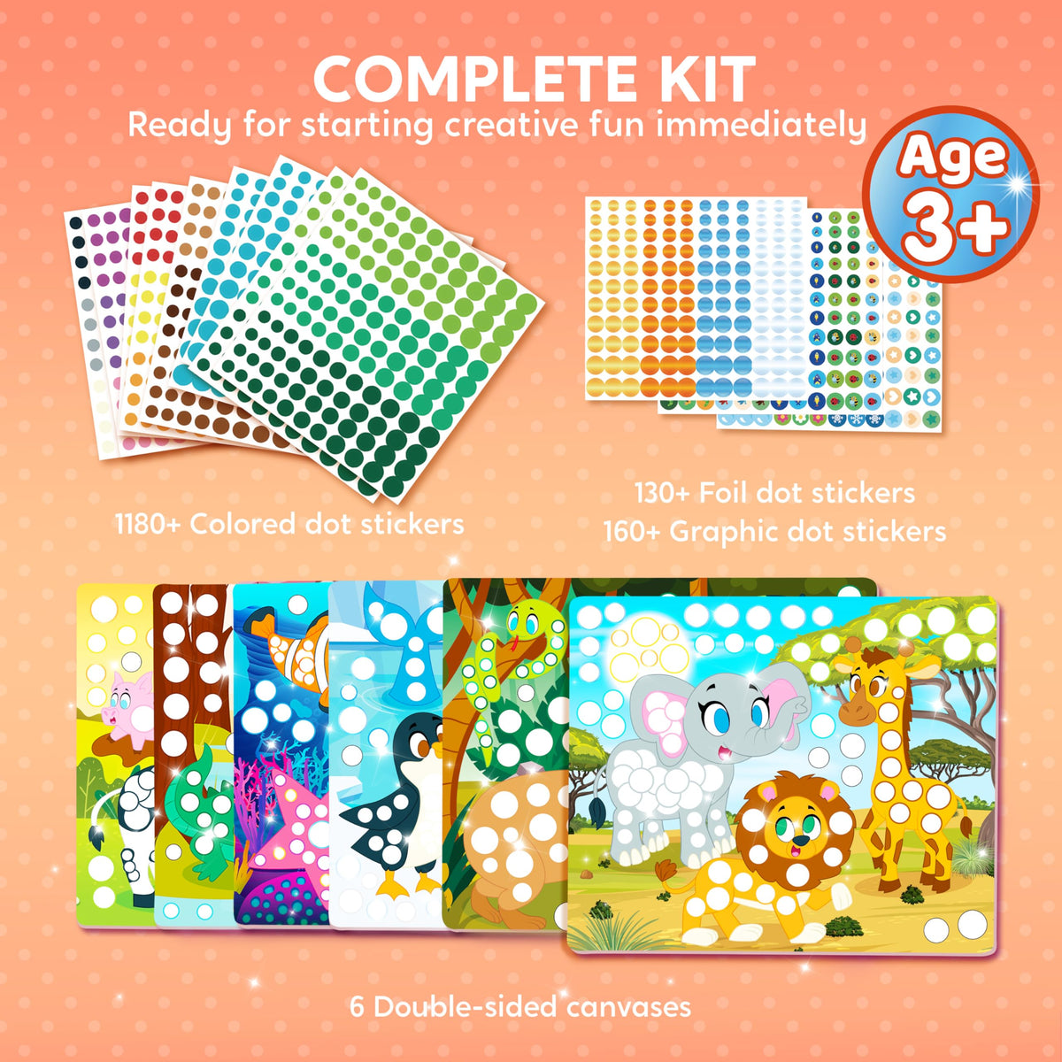 Klever Kits Dot Art Kit for Kids (Animal) — Mess-Free Sticker Craft for Ages 3-7