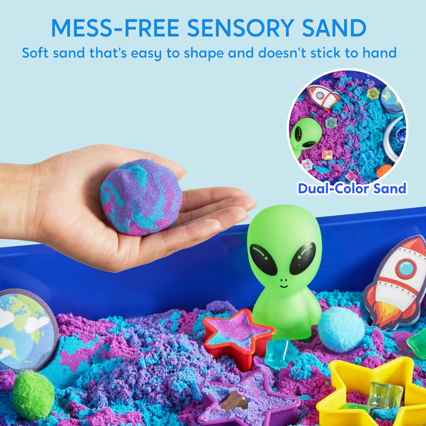 Klever Kits Outer Space Sensory Bin for Toddlers by JOVA – Glow-in-the-Dark Alien & Dual-Color Sand