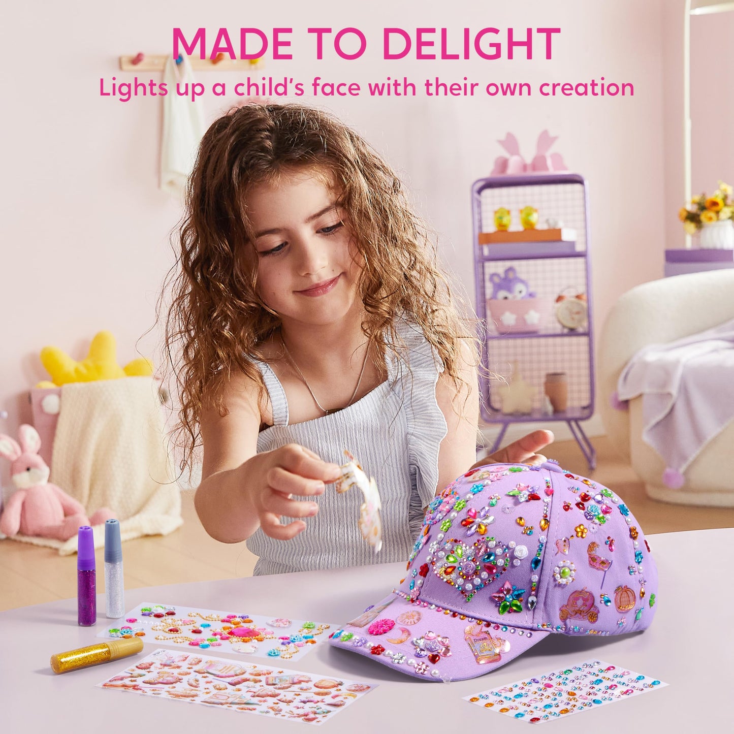 Klever Kits Gem Hat Kit for Girls – DIY Cap Decorating with Gems