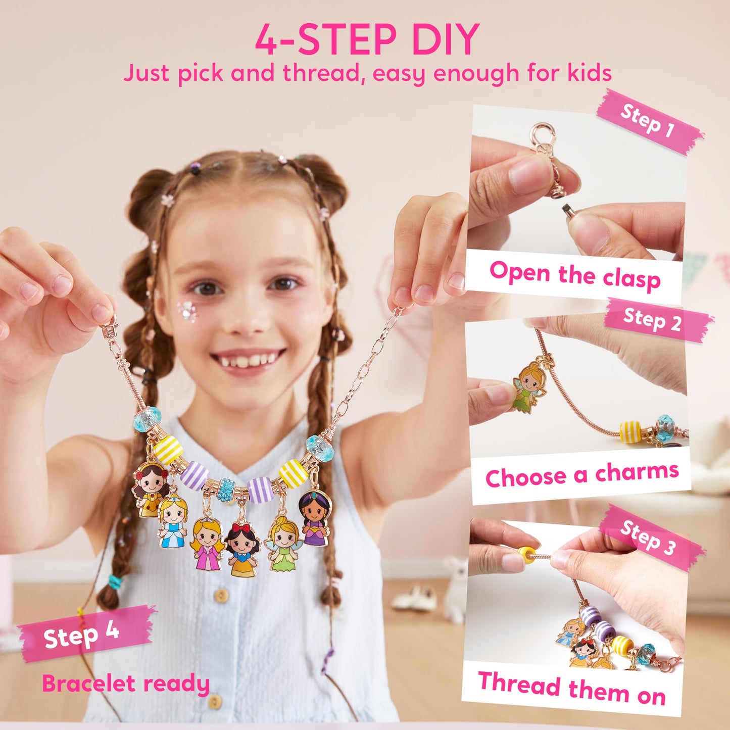 Klever Kits Princess Bracelet Making Kit – 650+ Beads, 30+ Designs, Safe Jewelry Craft for Girls