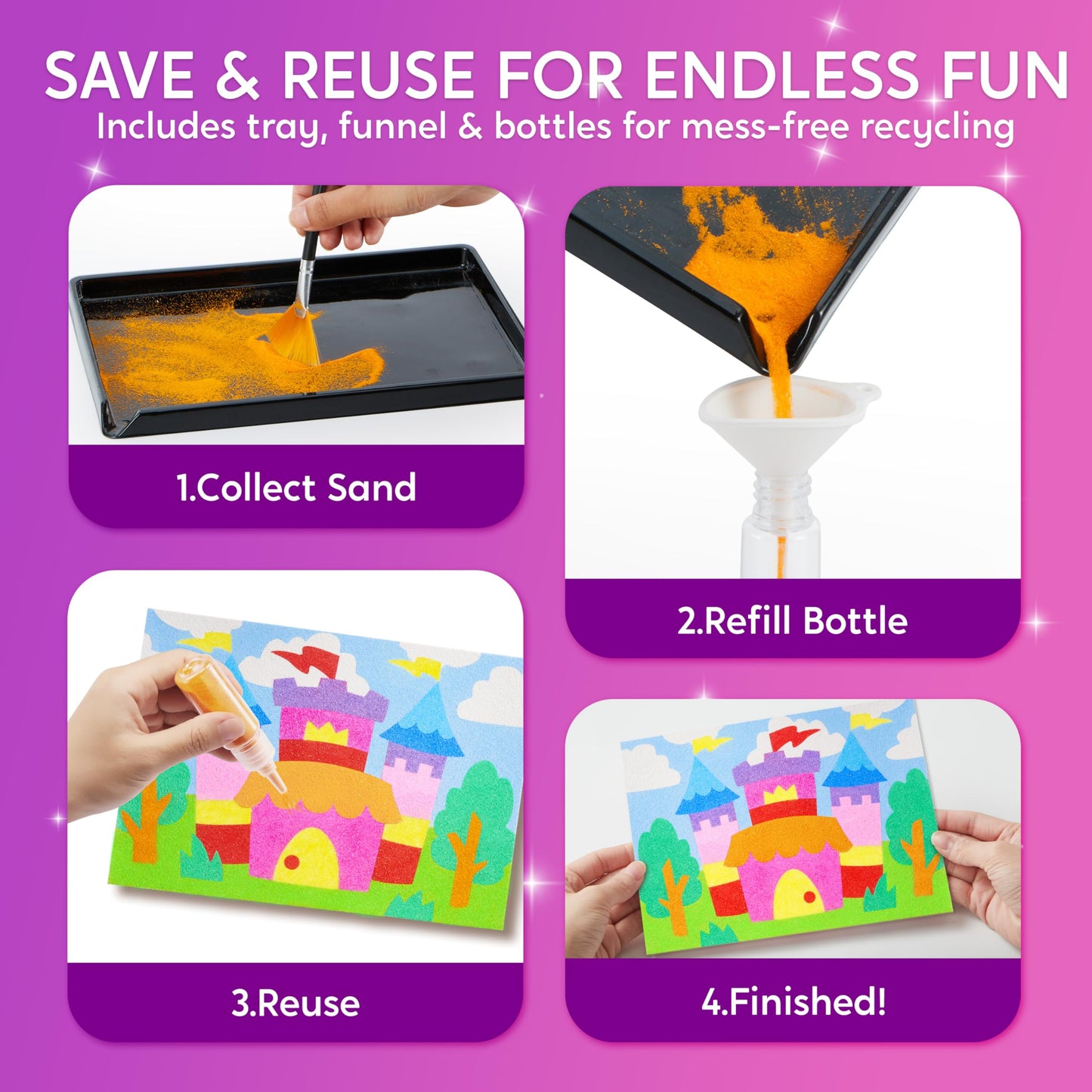 Klever Kits Glow Sand Art Kit for Kids – 14 Colors, 6 Templates, Glow in the Dark
