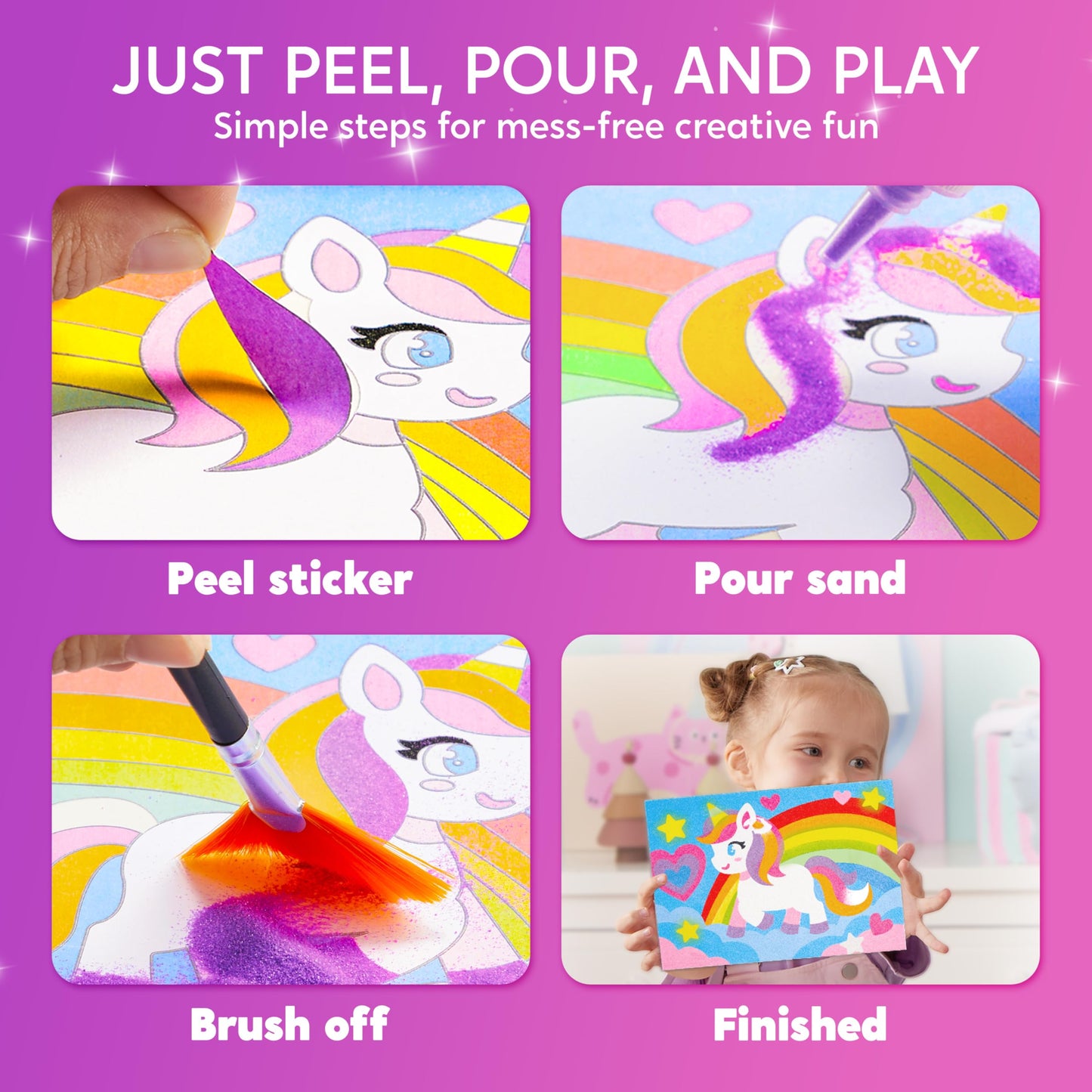 Klever Kits Glow Sand Art Kit for Kids – 14 Colors, 6 Templates, Glow in the Dark