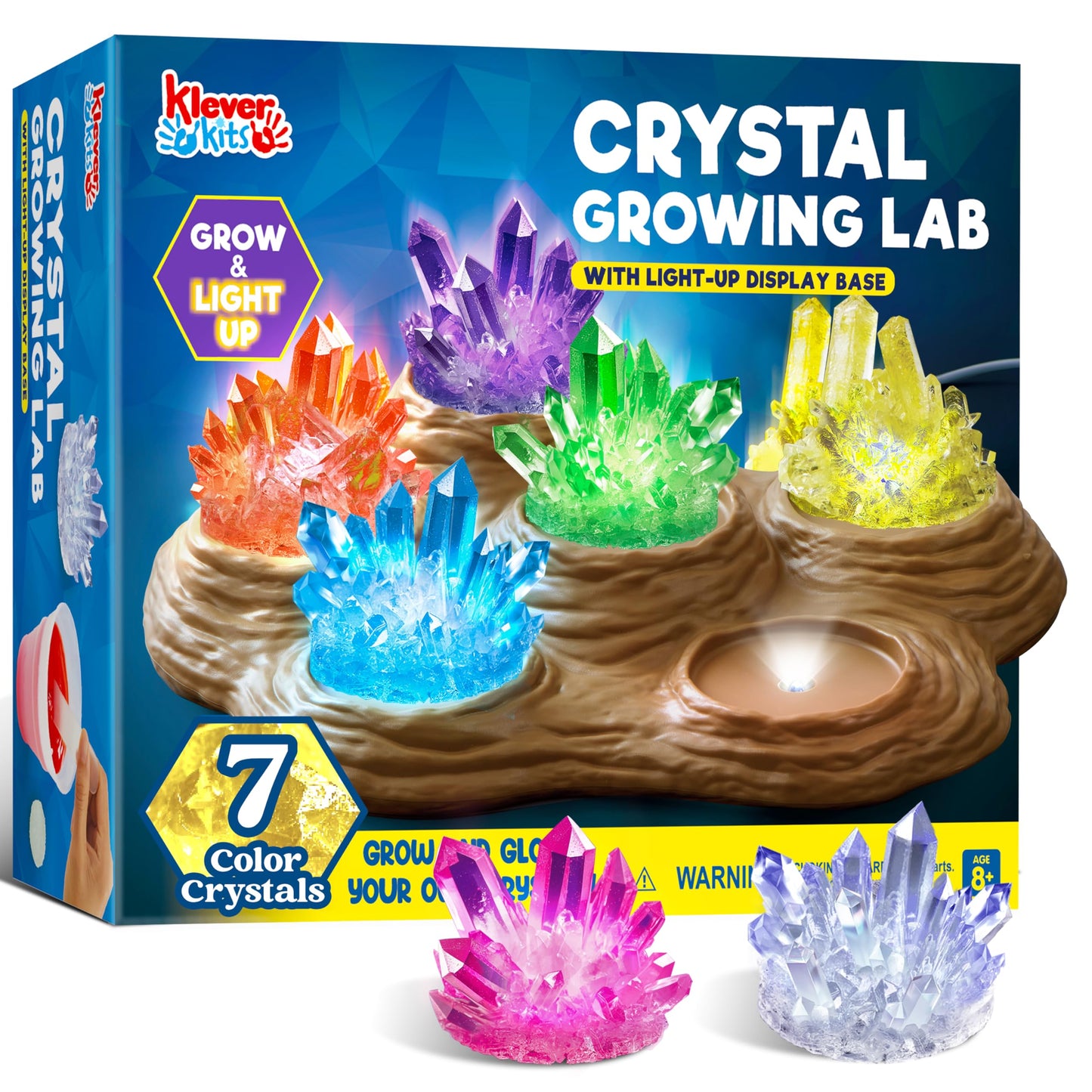 Klever Kits Crystal Growing Lab – 7-Color Kit with Light-Up Base for Kids 8-12 | STEM Toy by Jova
