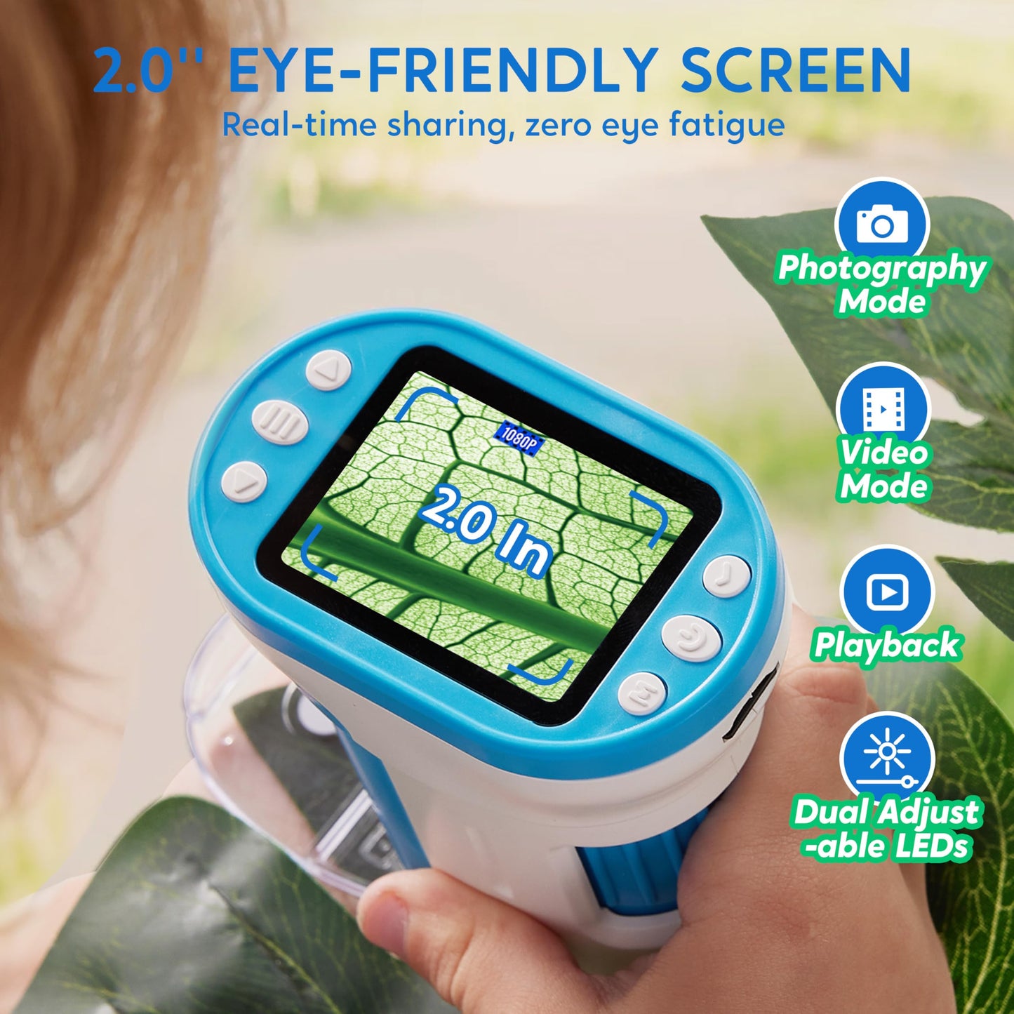 Klever Kits 2-in-1 Handheld Microscope for Kids — 1000X HD Digital Scope with 2.0-inch Screen, 32GB Card, by Jova