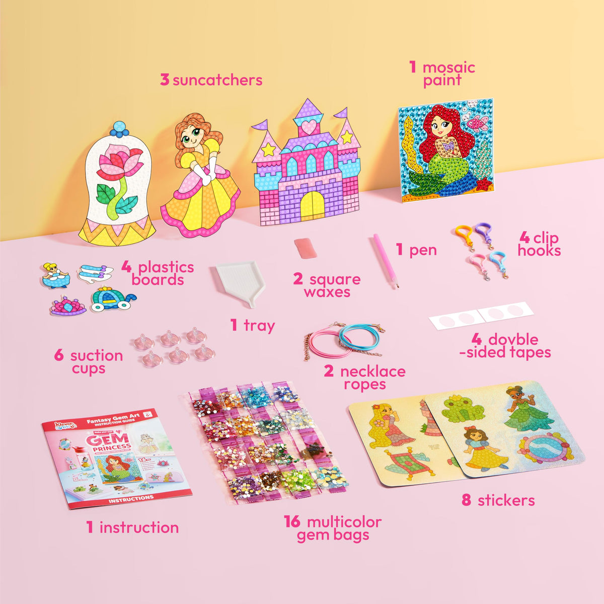 Klever Kits Gem Princess: 16-Project Diamond Art Kit for Girls 6-12