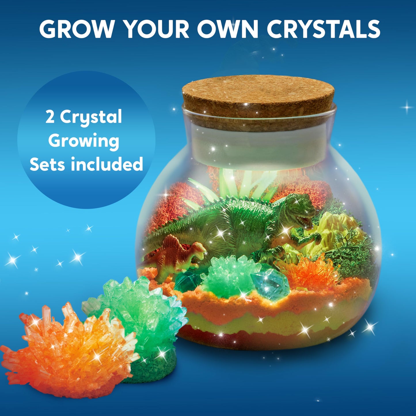 Klever Kits Dinosaur Crystal Terrarium Kit with 12-Color LED Night Light | Kids Craft & STEM