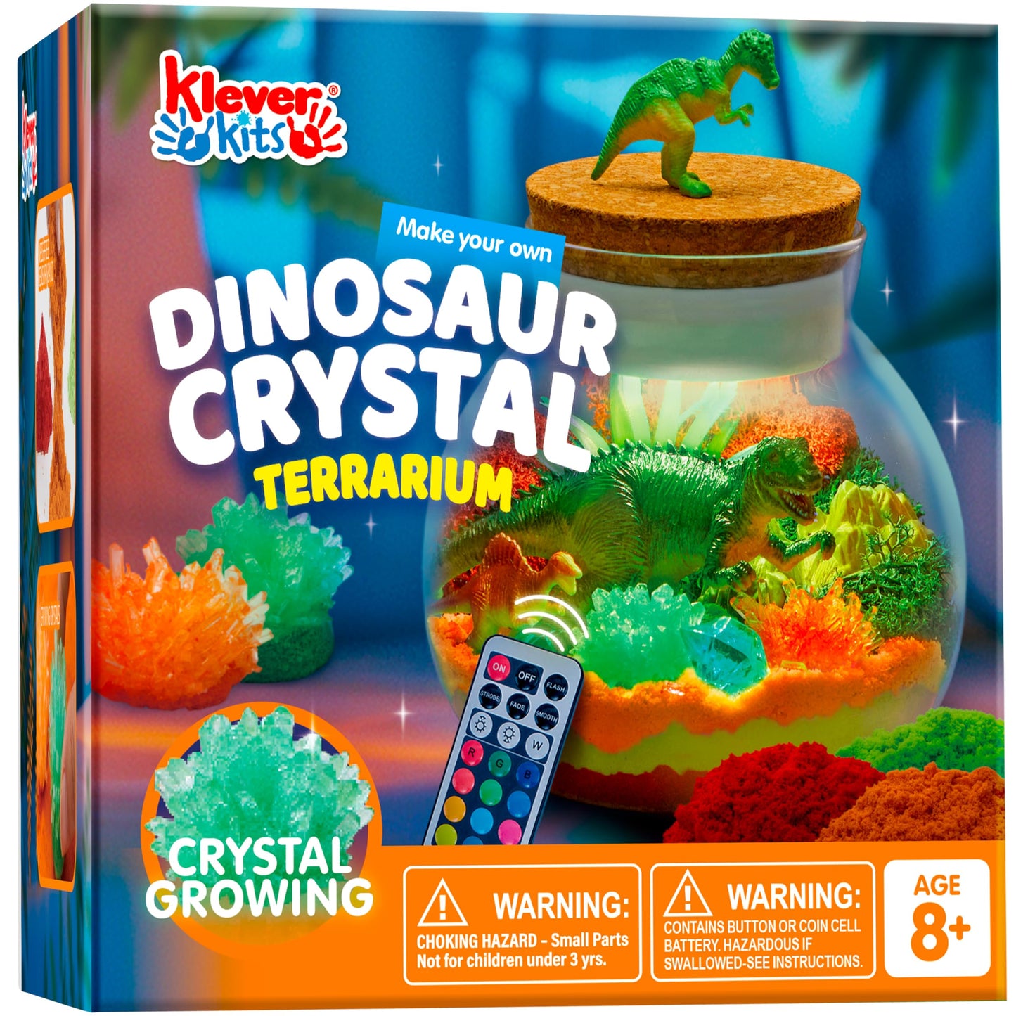 Klever Kits Dinosaur Crystal Terrarium Kit with 12-Color LED Night Light | Kids Craft & STEM