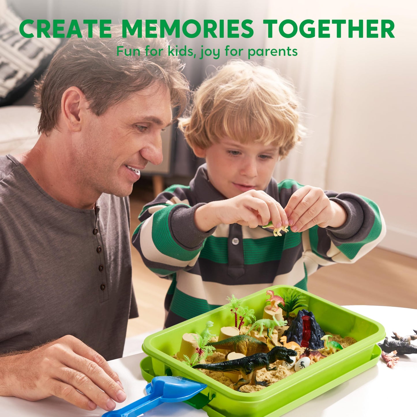 Klever Kits Dinosaurs Sensory Bin for Toddlers – Glow-in-the-Dark Skeletons, Sand Sandbox