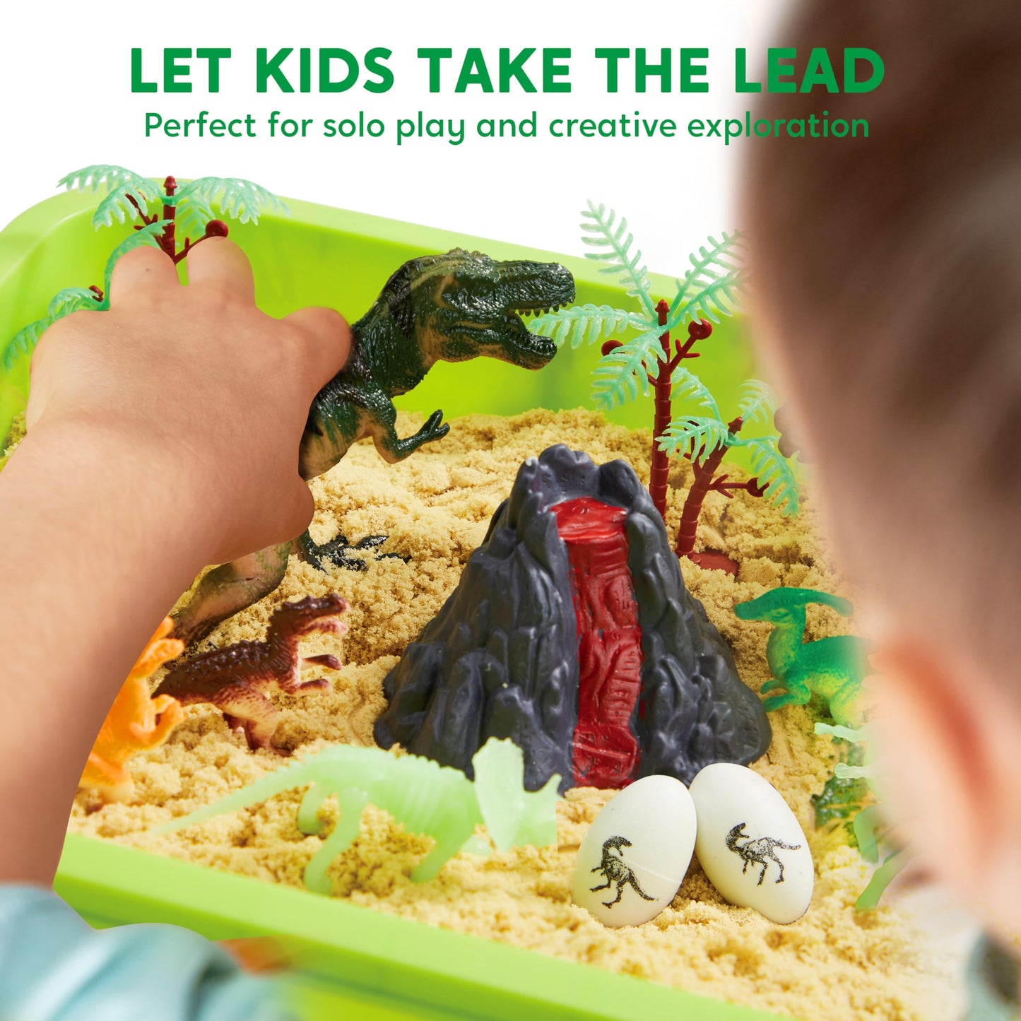 Klever Kits Dinosaurs Sensory Bin for Toddlers – Glow-in-the-Dark Skeletons, Sand Sandbox