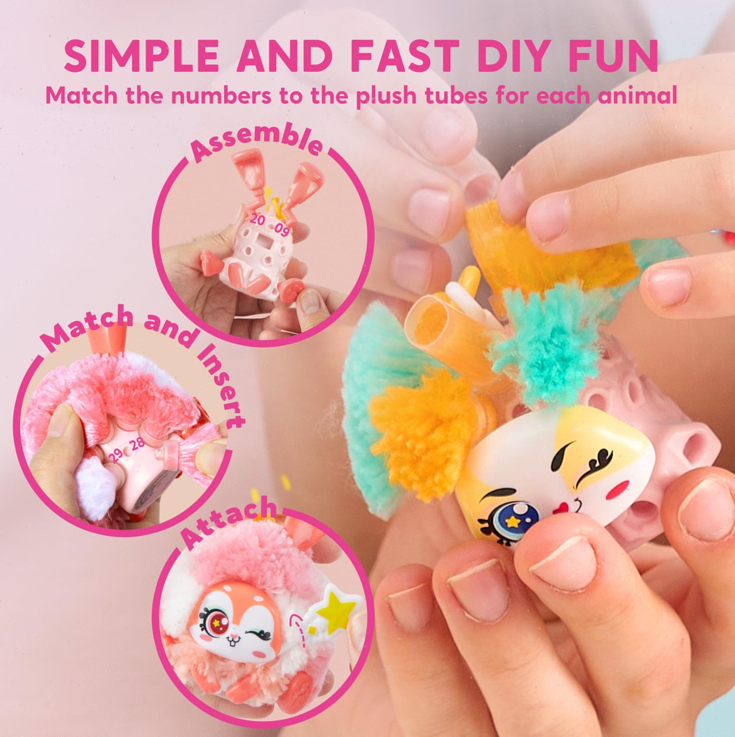 Klever Kits DIY Plush Keychain Craft Kit – 3-Model Set for Kids 6+ (Kit Includes Kitty, Puppy & Rabbit)