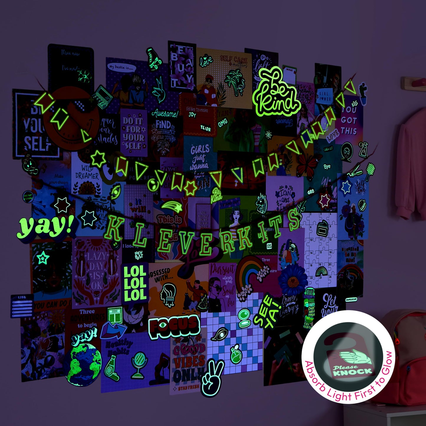 Klever Kits Glow in the Dark Wall Collage – DIY Room Decor for Teens by Jova