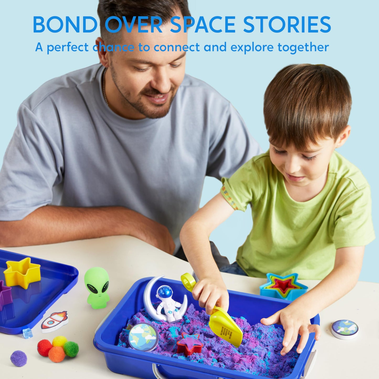 Klever Kits Outer Space Sensory Bin for Toddlers by JOVA – Glow-in-the-Dark Alien & Dual-Color Sand