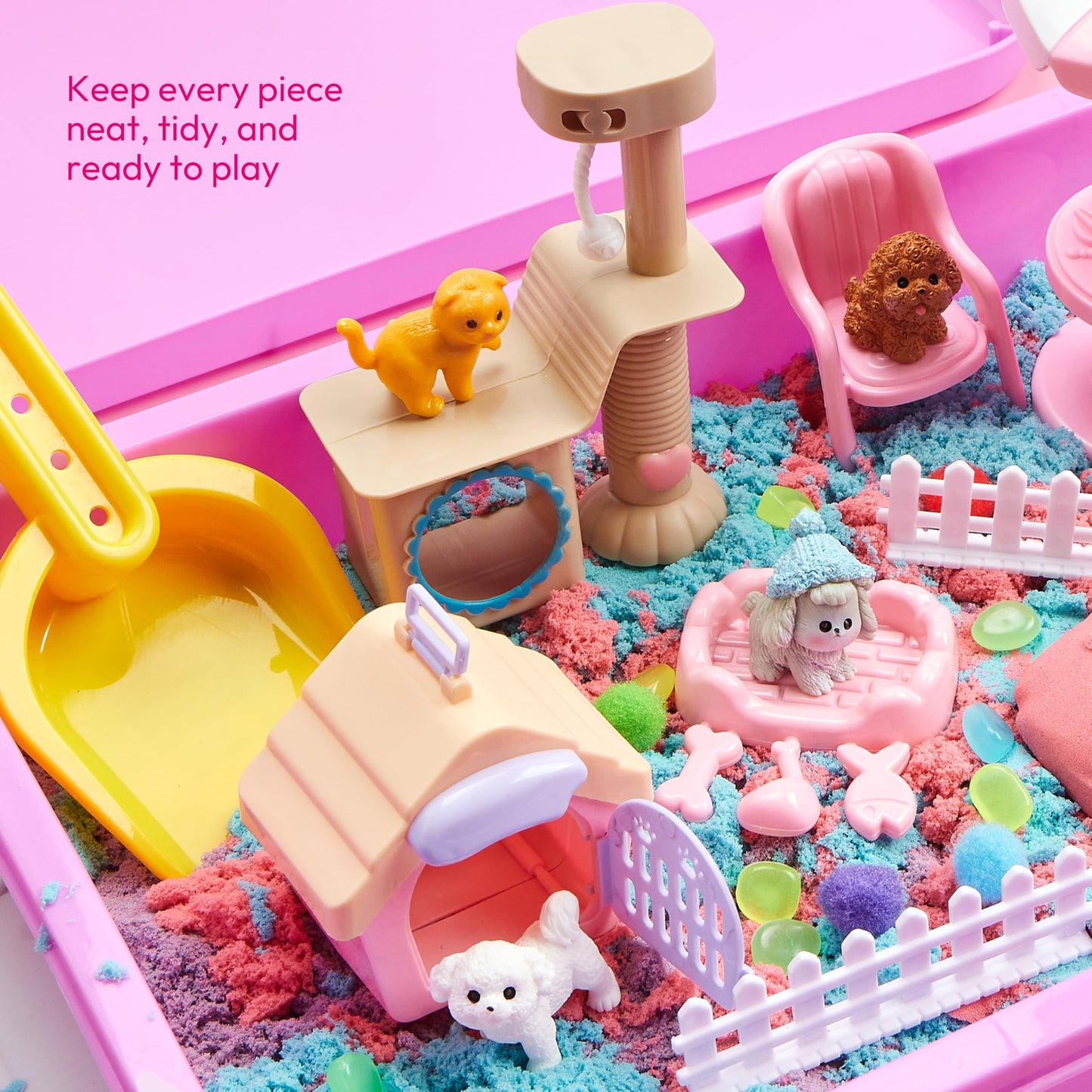 Klever Kits Pet Sensory Bin for Toddlers – Glow-in-the-Dark Stones & Dual-Color Sand Sandbox with Lid by JOVA