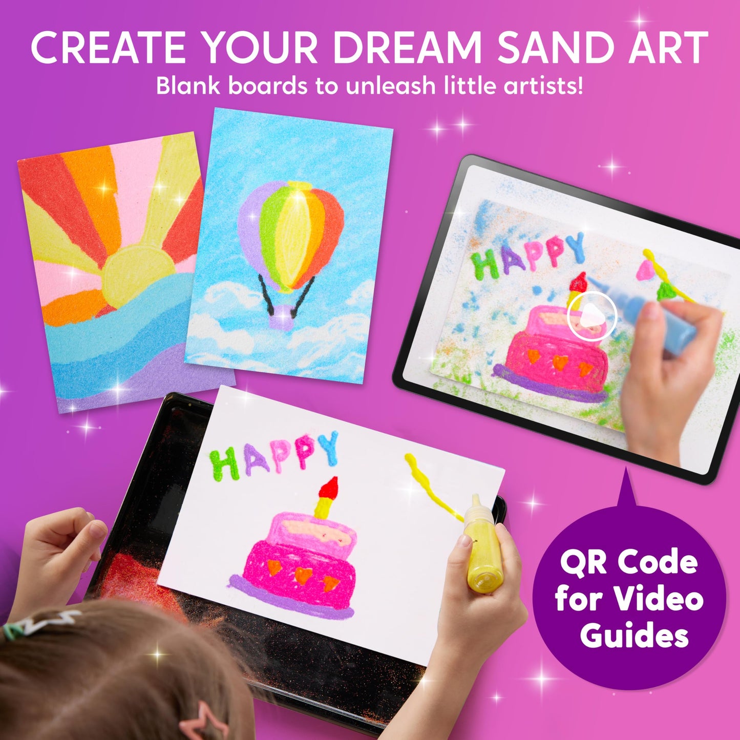 Klever Kits Glow Sand Art Kit for Kids – 14 Colors, 6 Templates, Glow in the Dark